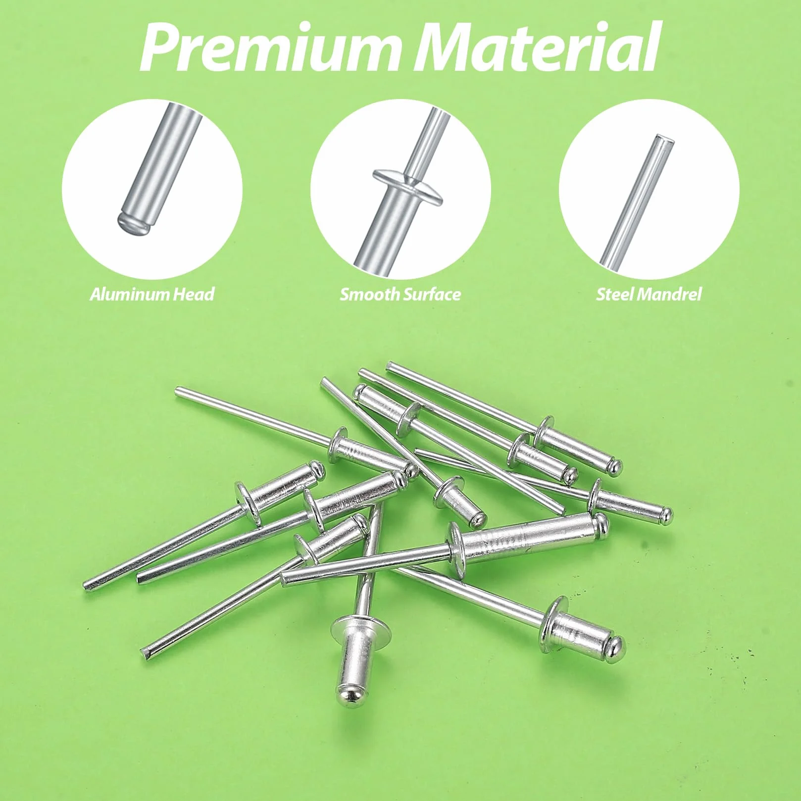 433 szt. Zestaw Nitów Aluminiowych, Nity POP z Dużym Kołnierzem, Aluminiowe Nity Zrywalne do Metalu Drewna Plastiku, Nity do Nitownicy – M3/M3.2/M4/M5 (6–20 mm)