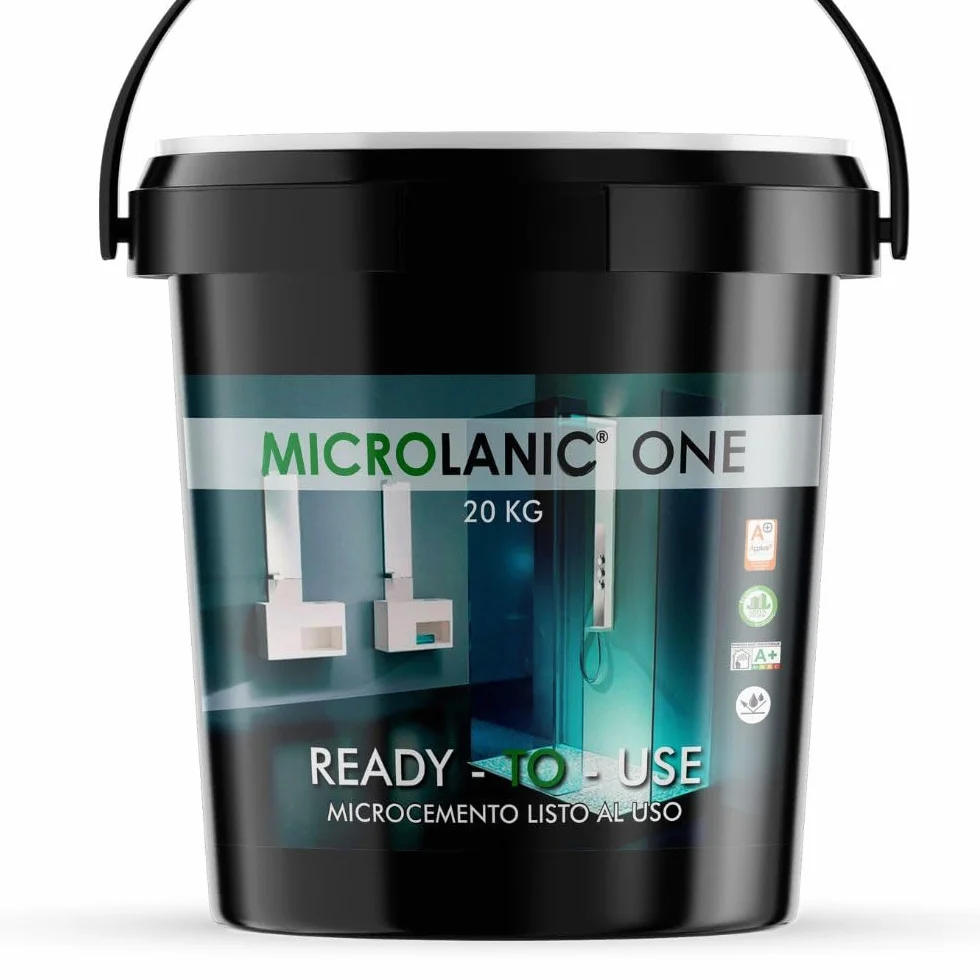 ONE FINE (20KG). Na 40m2. Gotowy do użycia drobnoziarnisty mikrocement do dekoracji podłóg i ścian. Ten produkt jest częścią systemu. KOLOR 03 SZARY 40%
