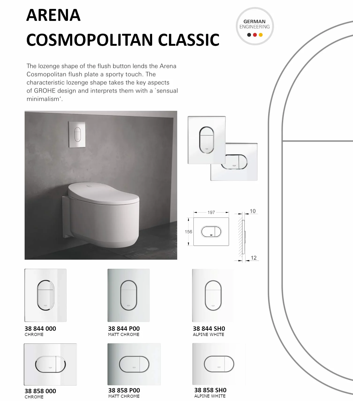 GROHE 38858000 | Płyta ścienna do WC Arena Cosmopolitan, srebrna