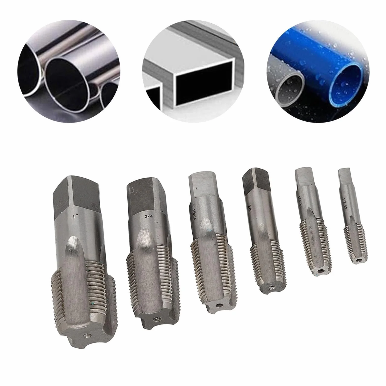 Zestaw Kranów Rurowych NPT HSS, 6 szt. Zestaw Kranów Rurowych NPT Gwint HSS Hydraulik Przemysłowe Pudełko do Przechowywania, Krany Rurowe