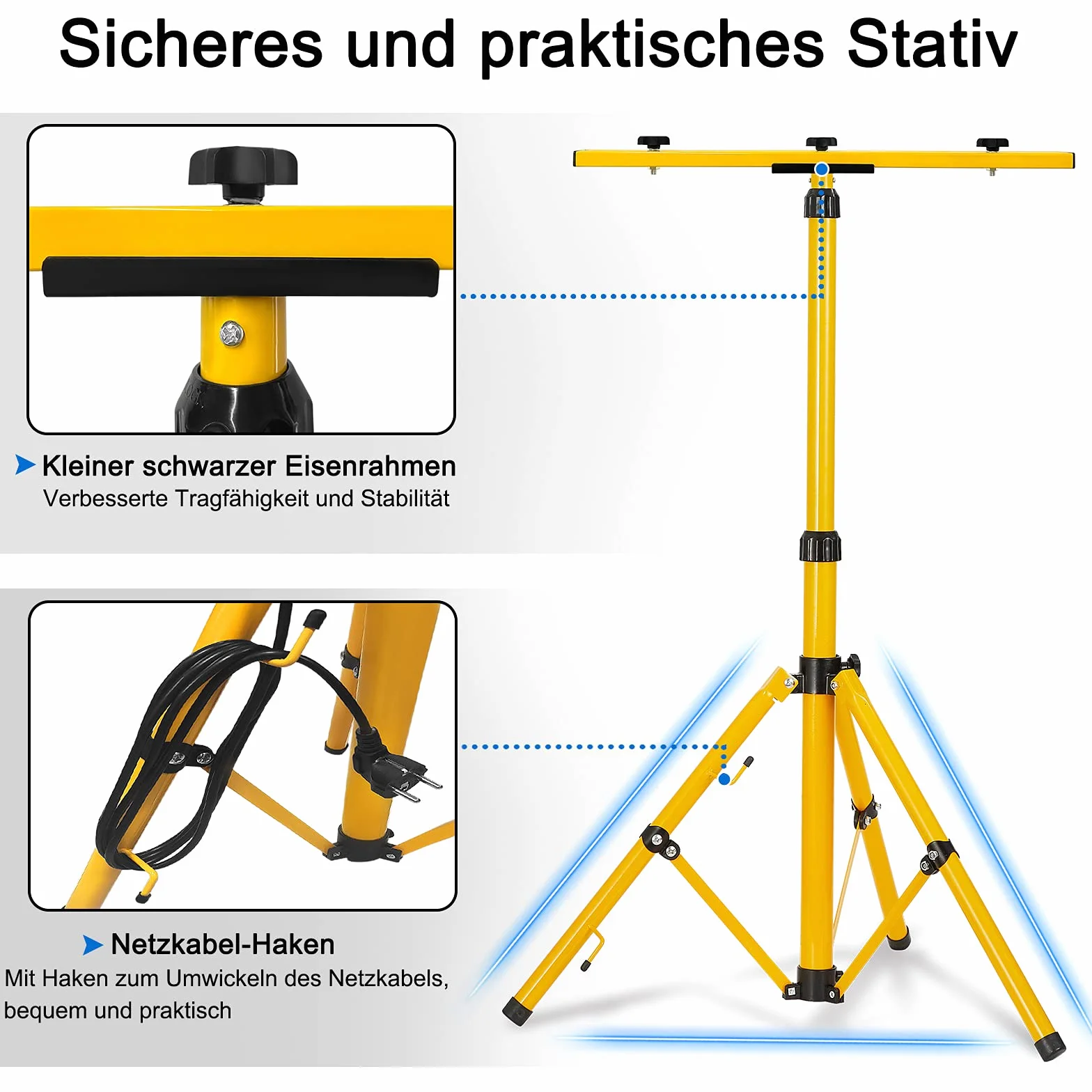Reflektor budowlany LED, 200 W, ciepła biel, ze statywem o regulowanej wysokości, lampa robocza LED, w zestawie kabel sieciowy, wodoszczelność IP66, reflektor postojowy, reflektor roboczy na