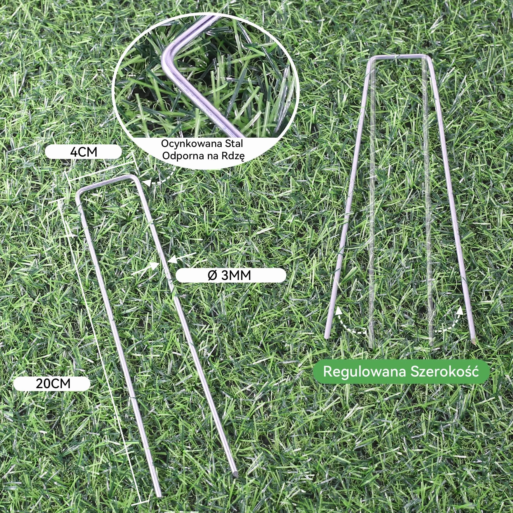50 szt. Wytrzymałe Szpilki Ogrodowe 20cm Ø 3mm – Ocynkowane Stalowe Kotwy Mocujące do Mocowania i Kotwiczenia Agrowłókniny, Obrzeży Krajobrazowych, Siatek i Rurek z 1 Hakiem do Wyciągania