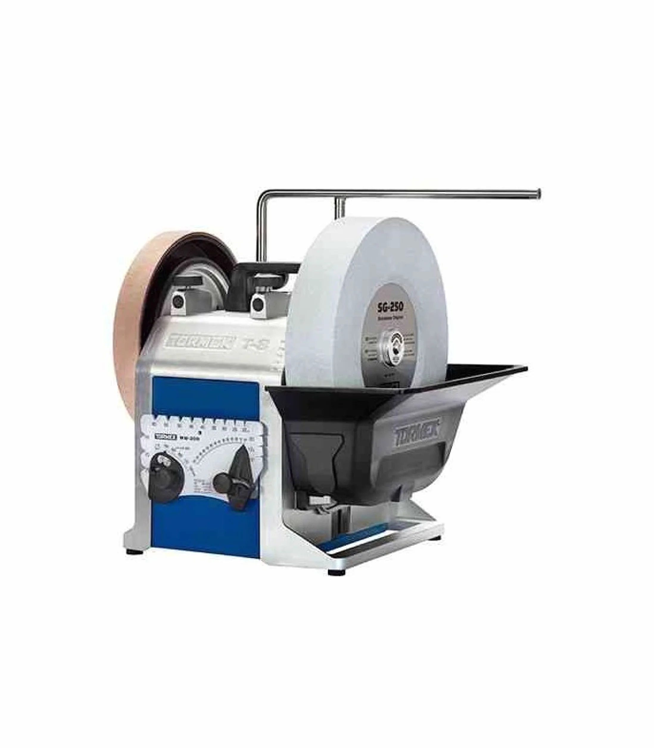 NIL00005 TORMEK T-8 ze szlifierką wodną, 200W, ostrzy wszystkie ostre narzędzia, uniwersalny wspornik, regulacja, EzyLock, podnoszenie śrubowe, opatentowane tuleje precyzyjne