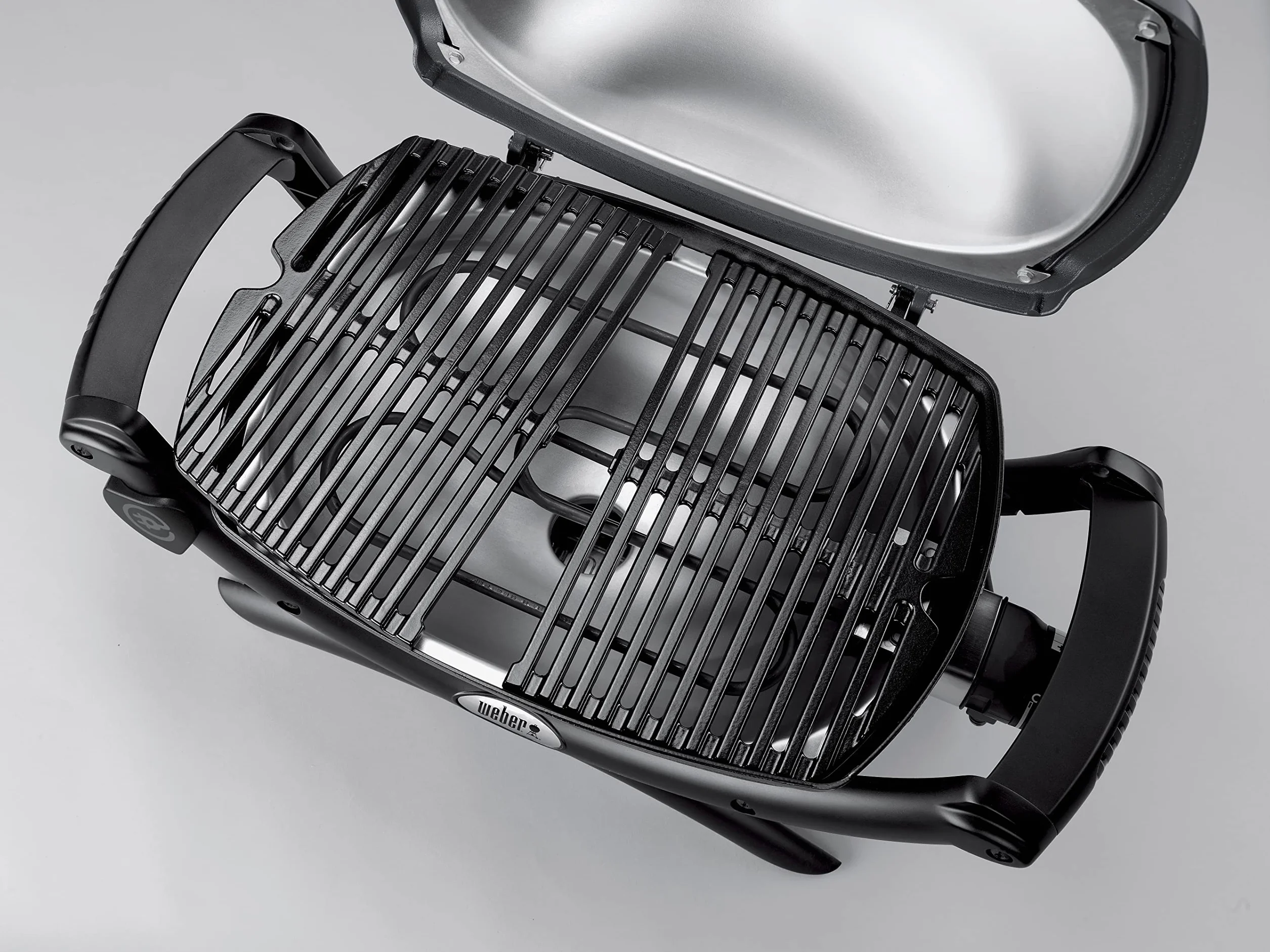 Weber Q1400 Elektryczny Grill, powierzchnia grillowania 43 x 32 cm, przenośny BBQ Grill,2-częściowy żeliwny ruszt pokryty emalią porcelanową, pokrywa i obudowa aluminiowa - Ciemnoszary (52020079)