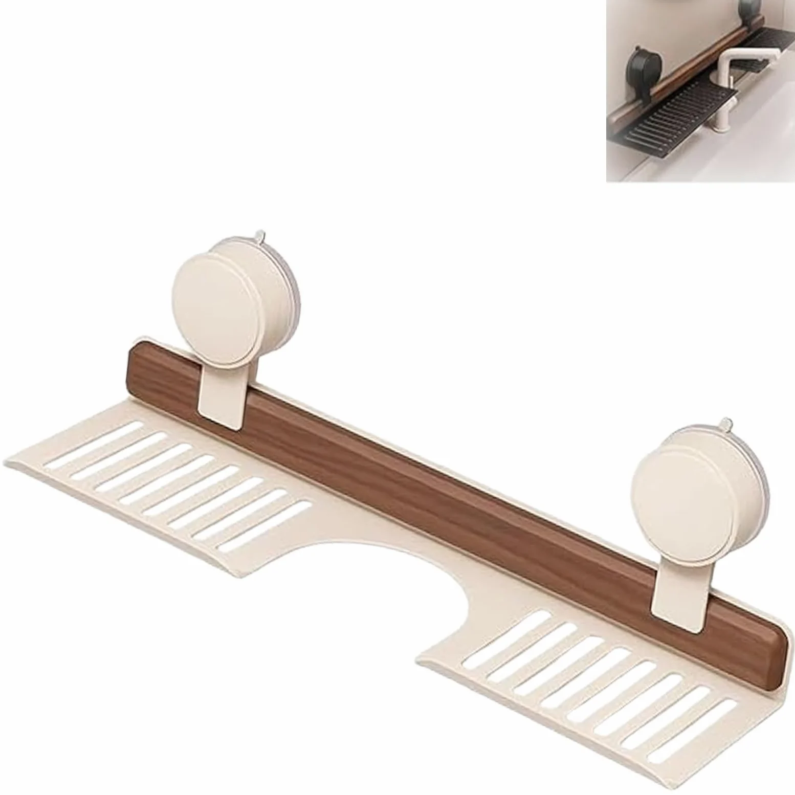 Orzech półka prysznicowa z przyssawkami zdejmowany naścienny zlew nizer do łazienki i kuchni 50 cm 49.8 cm stylowe wykończenie orzechowe kremowe