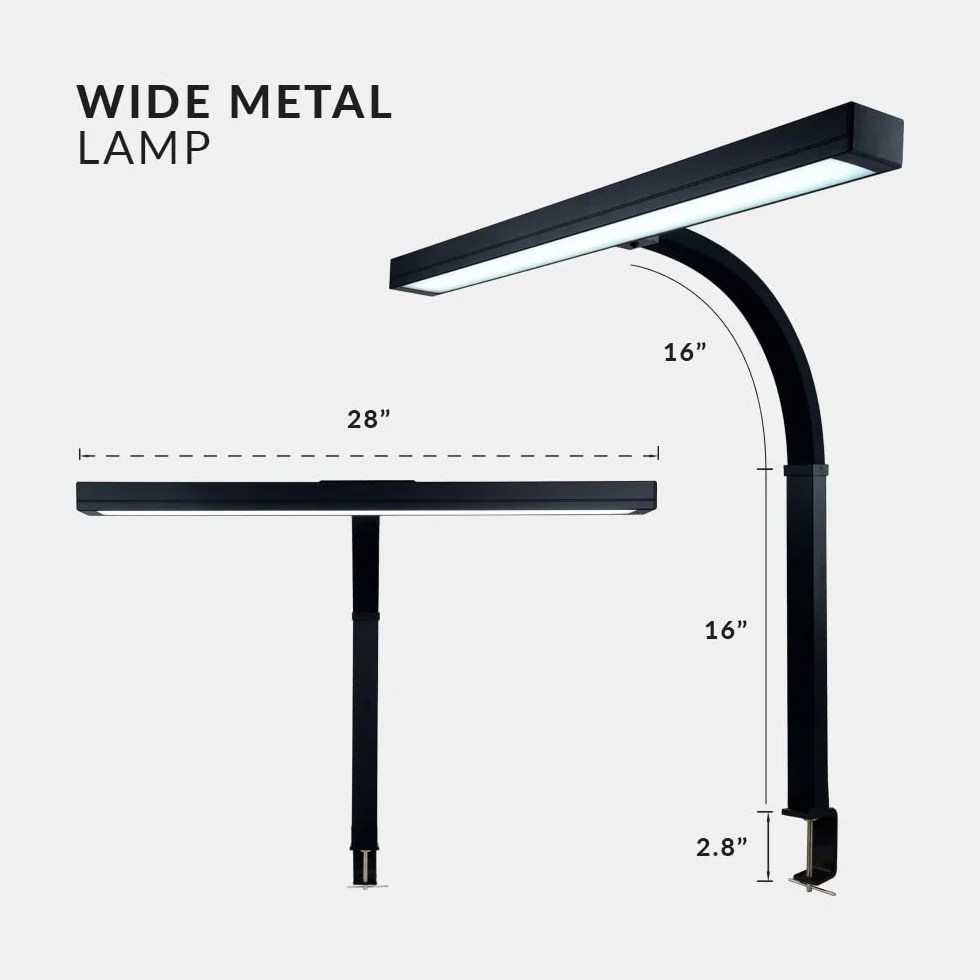 (Nowy model) Neatfi Lampa biurkowa LED, 3000 lumenów, ściemniana, z zaciskiem, 30 W, 5 poziomów jasności i 5 trybów światła, Lampka na biurko do domu, biura, gabinetu (71 CM Czarny)
