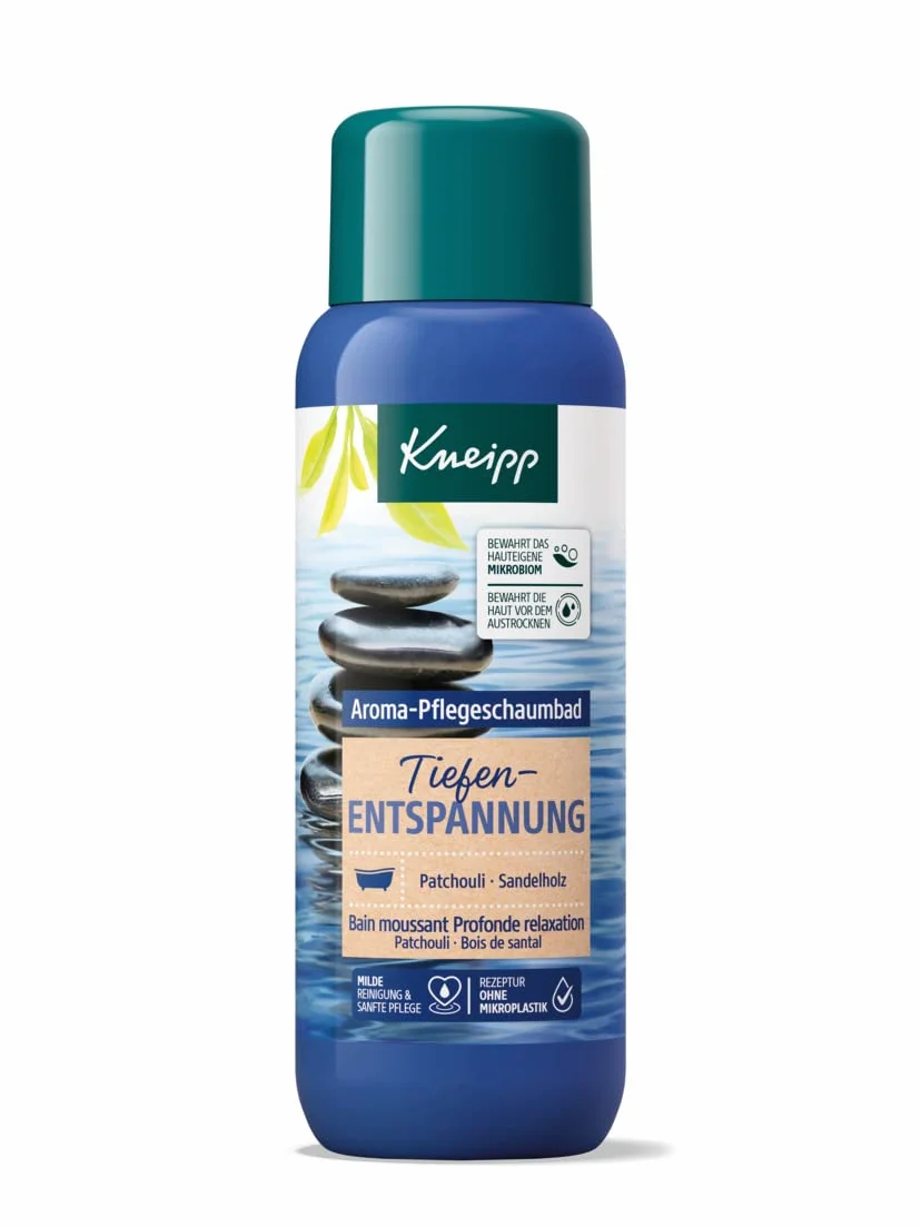 Kneipp Aromatyczna pianka pielęgnacyjna do kąpieli głęboki relaks – dodatek do kąpieli z cennym ekstraktem z drzewa sandałowego i naturalnym olejkiem eterycznym z paczuli – pielęgnujące i relaksujące