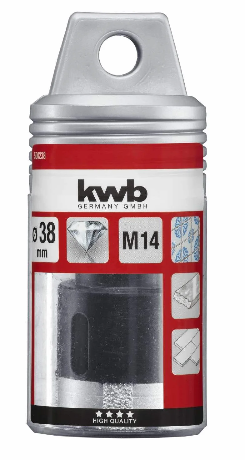 kwb Diamentowe wiertło do płytek do szlifierek kątowych, otwornica z uchwytem M14, diamentowa koronka wiertnicza średnica 38 mm