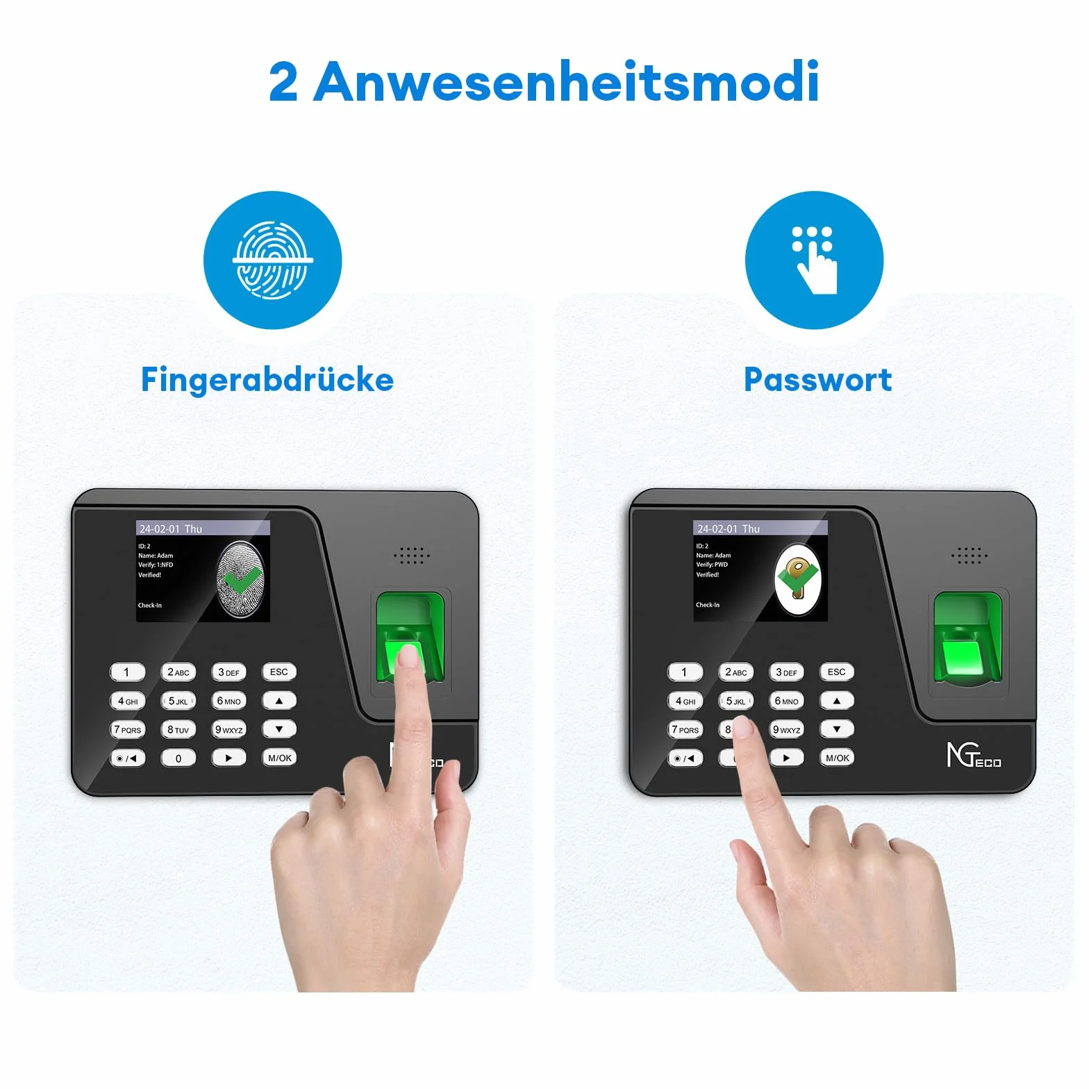 NGTeco Zegar w maszynie dla pracowników, konfiguracja administratora, automatyczne obliczanie czasu pracy, biometryczny odcisk palca, maszyna do obsługi hasła, zegar czasu pracownika z opłatą