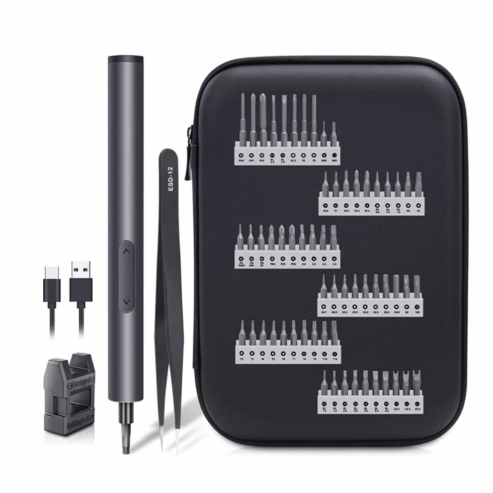 Mini elektryczny śrubokręt bezprzewodowy zestaw wkrętaków z 60 bitami precyzyjny śrubokręt zestaw narzędzi naprawczych do laptopów, okularów, zegarków