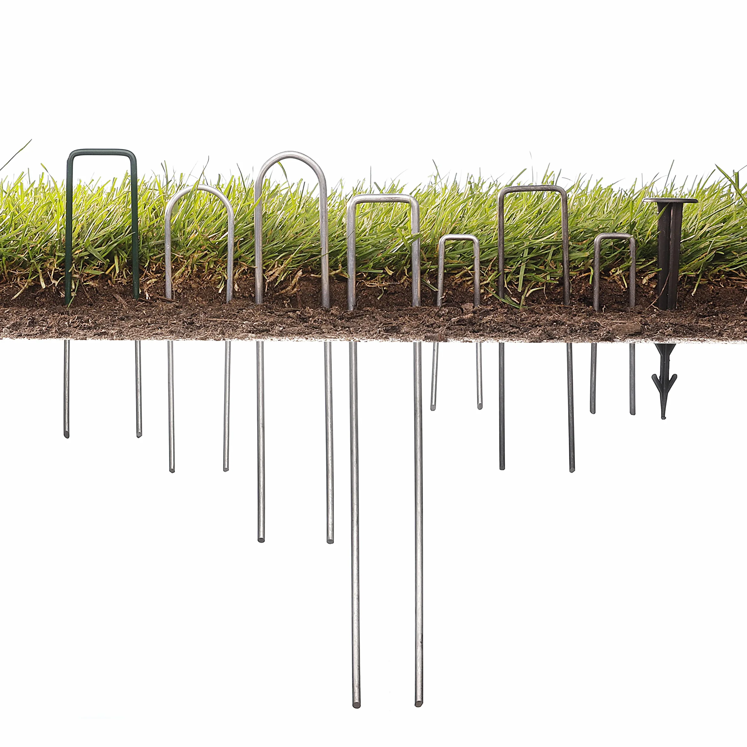 GardenMate 250-Pack Anti-Rust 6'' 11 Gauge Heavy-Duty Flat-Top U-Shaped Garden Stakes Staples Spikes Pins Pegs - Ground Stakes for Anchoring Landscape Fabric