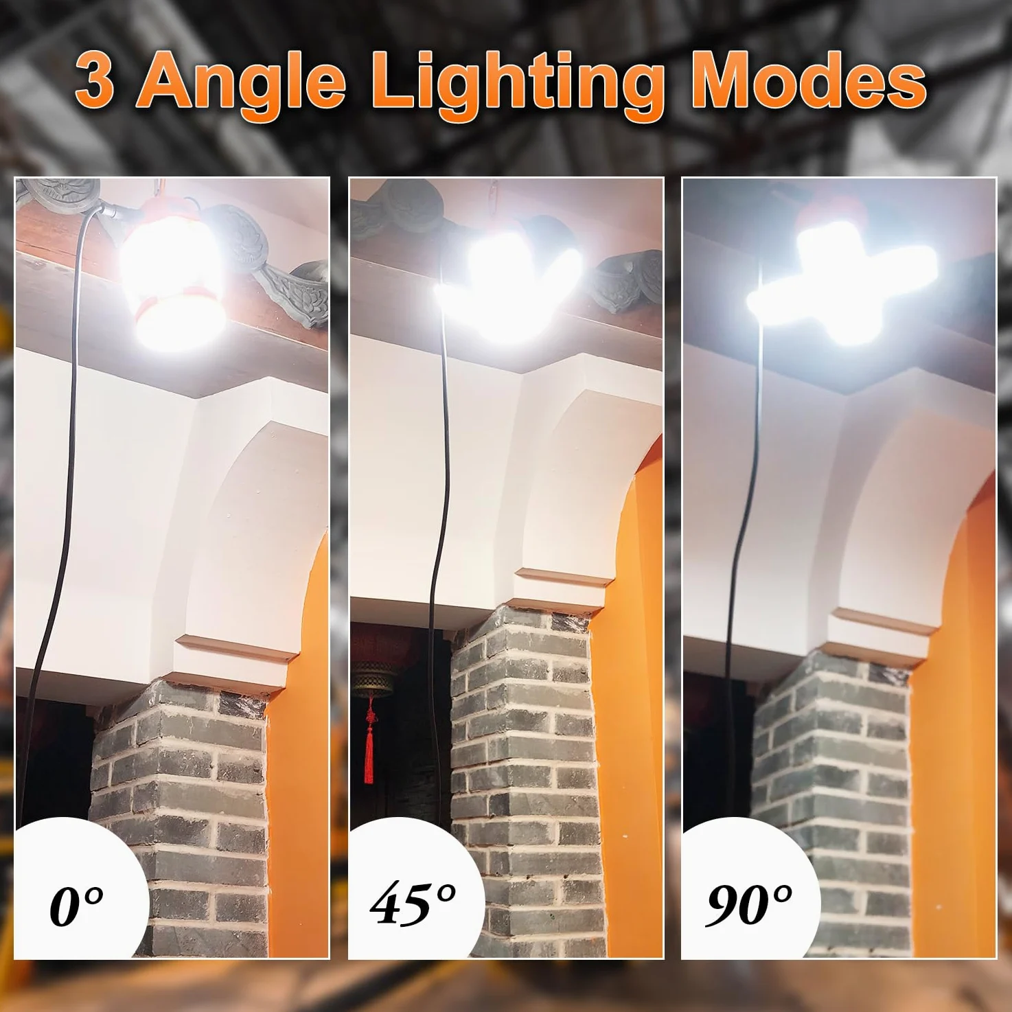 Tymczasowa lampa robocza LED, 60 W, 9000 lm, 5000 K, super jasne światła budowlane, 4 regulowane panele świetlne, światło robocze LED IP67, wodoszczelne, z haczykiem, przenośne
