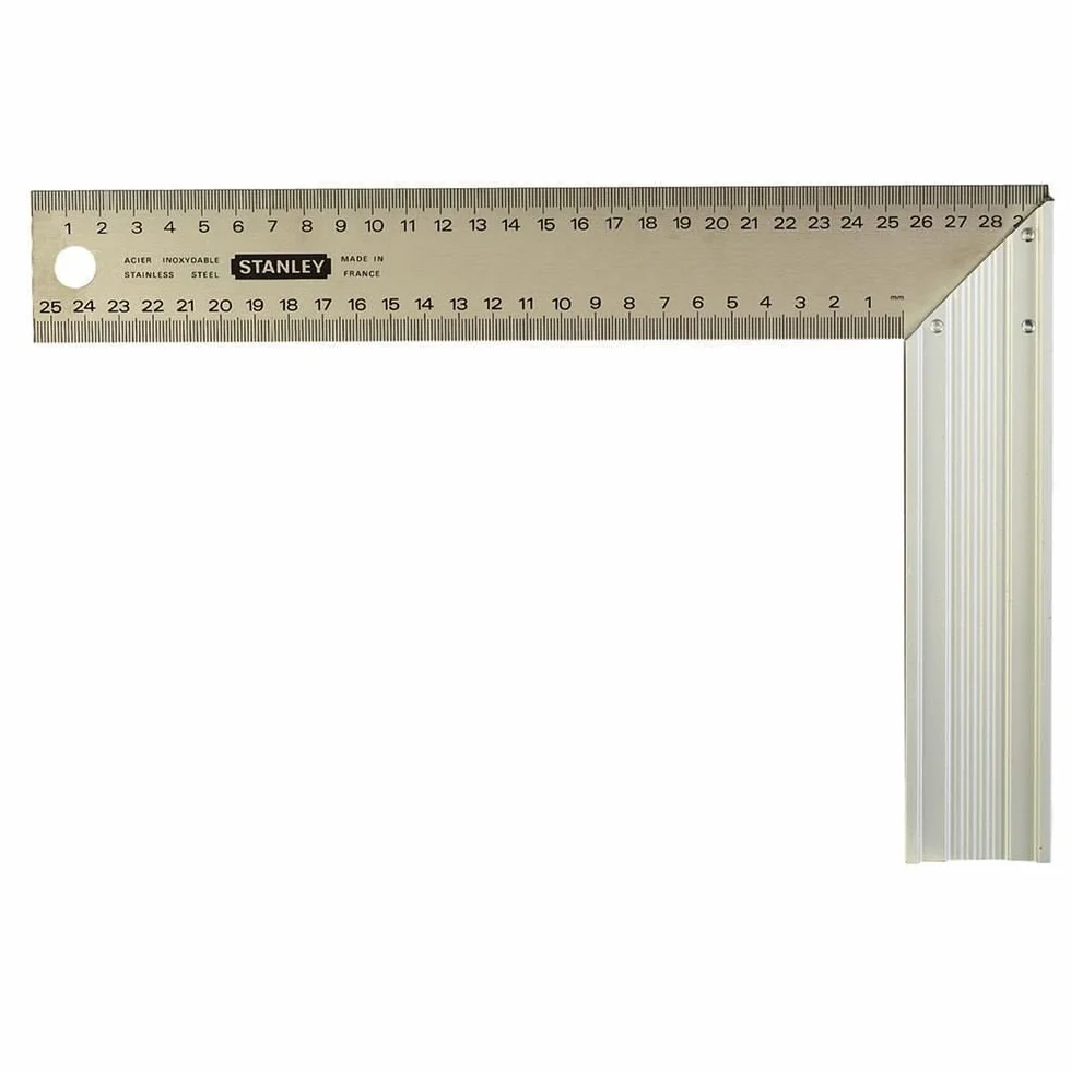 Stanley Kątownik stolarski (300 mm szerokości, 200 mm długości, prążkowany uchwyt aluminiowy, ostrze ze stali nierdzewnej, kąt 45°) 1-45-686