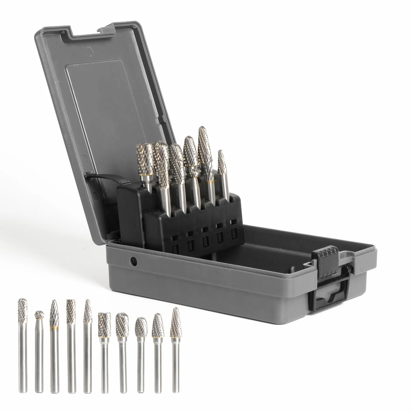 10 szt. 1/4'' Zestaw frezów z węglika spiekanego z podwójnym cięciem Solid Power Tools Pilniki obrotowe TC Bity do szlifierek kątowych Metal Drewno Beton Plastik Szlifowanie Rzeźbienie Grawerowanie