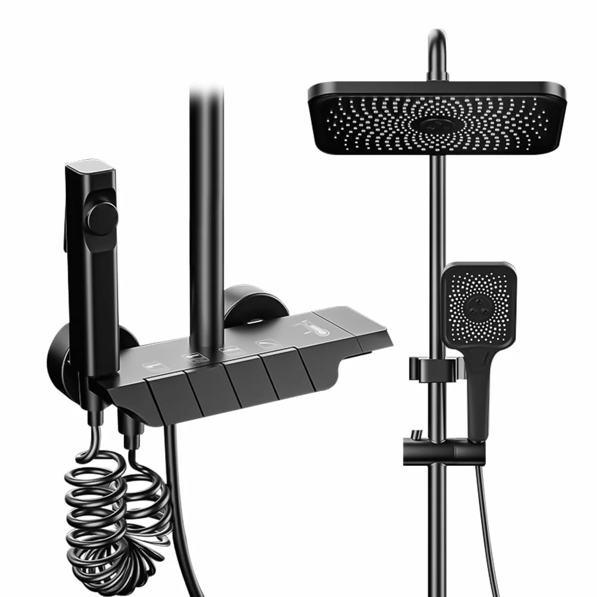 system prysznicowy z termostatem,System prysznicowy z deszczownicą 29x19 cm, prysznicem ręcznym, ukrytą wylewką wanny, regulowaną wysokością i pistoletem natryskowym do łazienki.