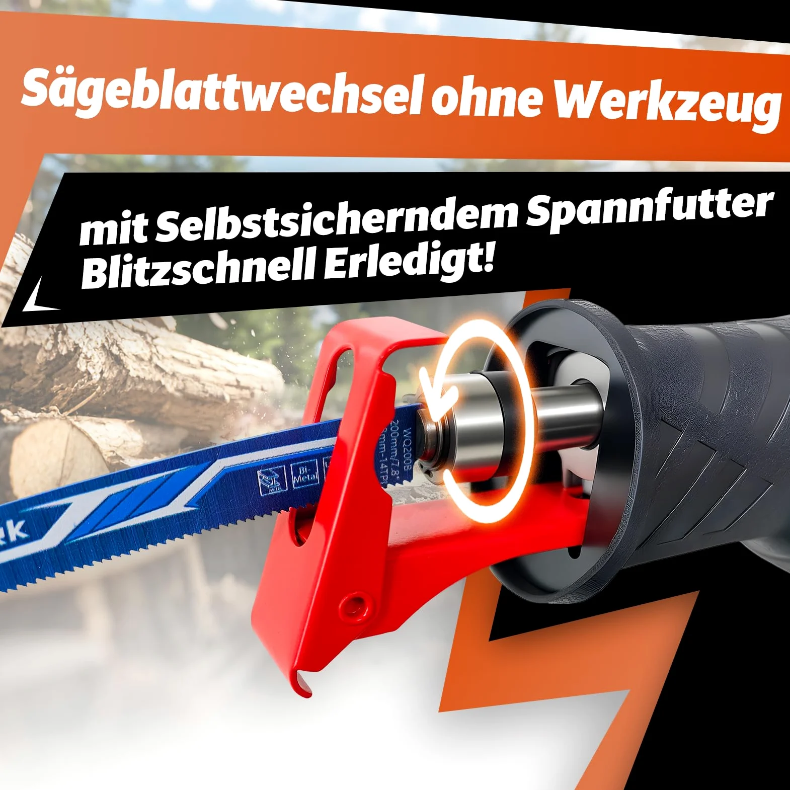 FANZWORK elektryczna piła szablasta 1100 W, 0-2500 spm, LED, w zestawie brzeszczot z kablem 4 m, do drewna, metalu i tworzyw sztucznych, bez użycia narzędzi