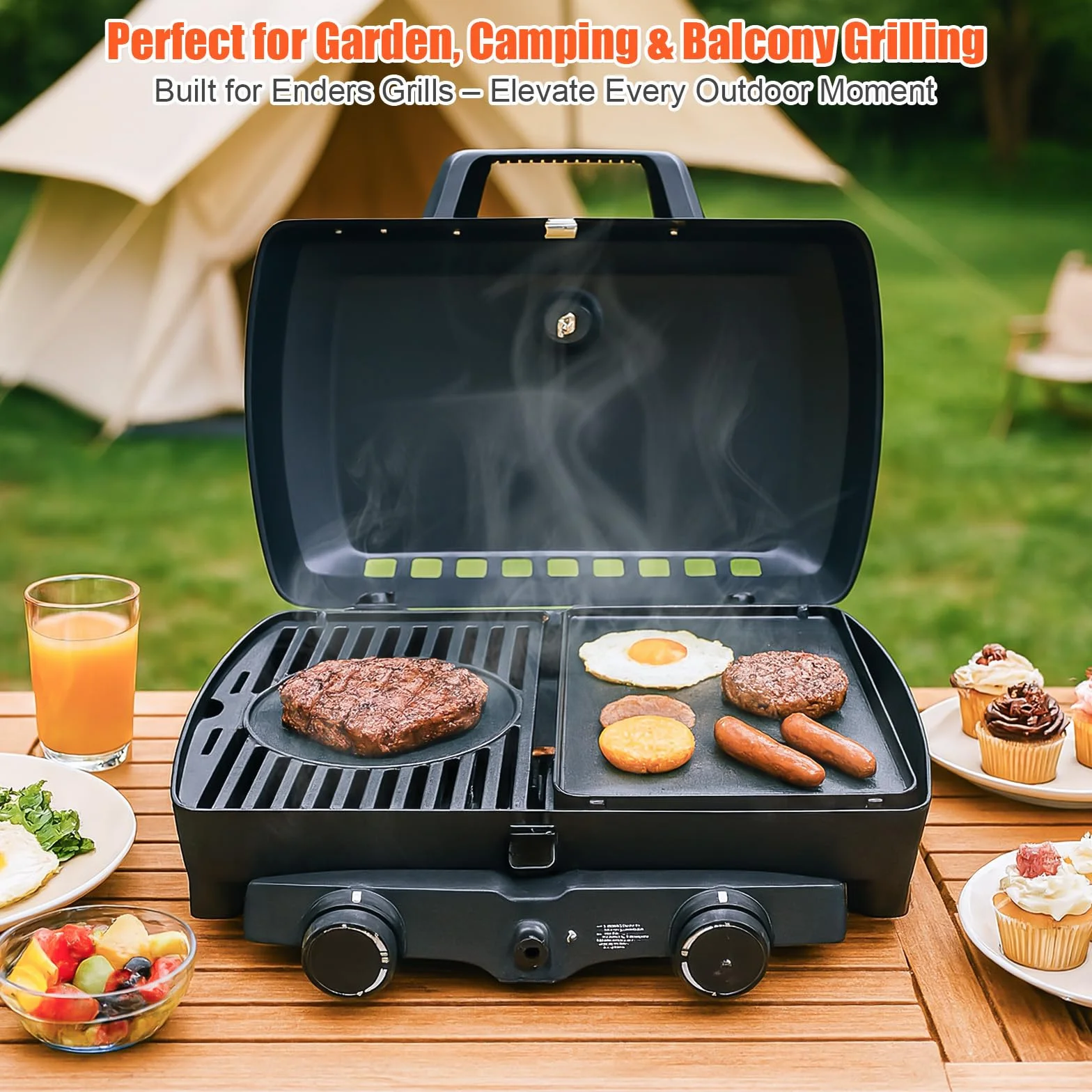GFTIME Nieprzywierająca płyta grillowa żeliwna do Enders Urban II Urban Pro II Explorer II Explorer Pro II 31,5×21,5 cm
