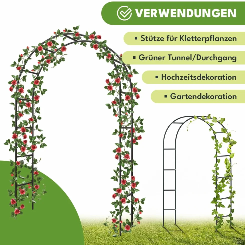 KRUMAD Pergola Ogrodowa na Róże 240x140x38 cm, Stabilna Metalowa Konstrukcja, Odporny na Warunki Atmosferyczne Stelaż, Podpora do Róż, Winorośli i Pnączy, Łatwy Montaż, Idealna do Ogrodu i Tarasu