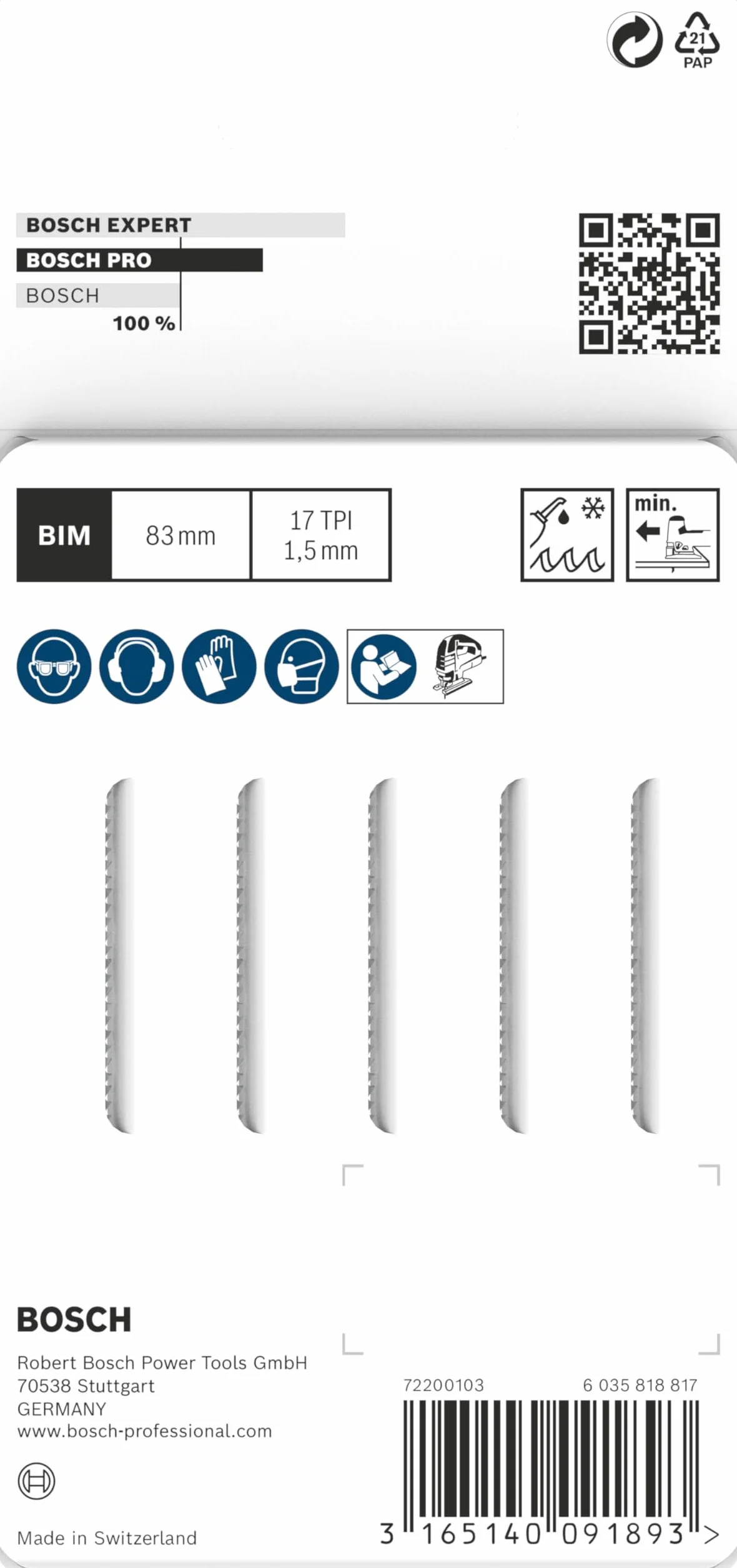 Bosch 5x brzeszczot do wyrzynarki T 118 EOF Flexible for Metal (do Blachy stalowe, długość 83 mm, profesjonalne akcesoria do wyrzynarki)