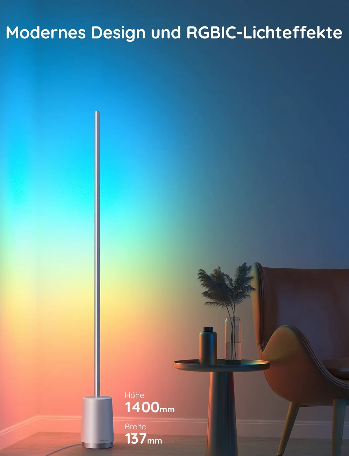 Govee Lyra Inteligentna lampa podłogowa, lampa podłogowa WiFi RGBICWW współpracuje z Alexa i Asystentem Google, kontrola aplikacji, tryby muzyczne, tryb kreatywnego majsterkowania, do sypialni domowej