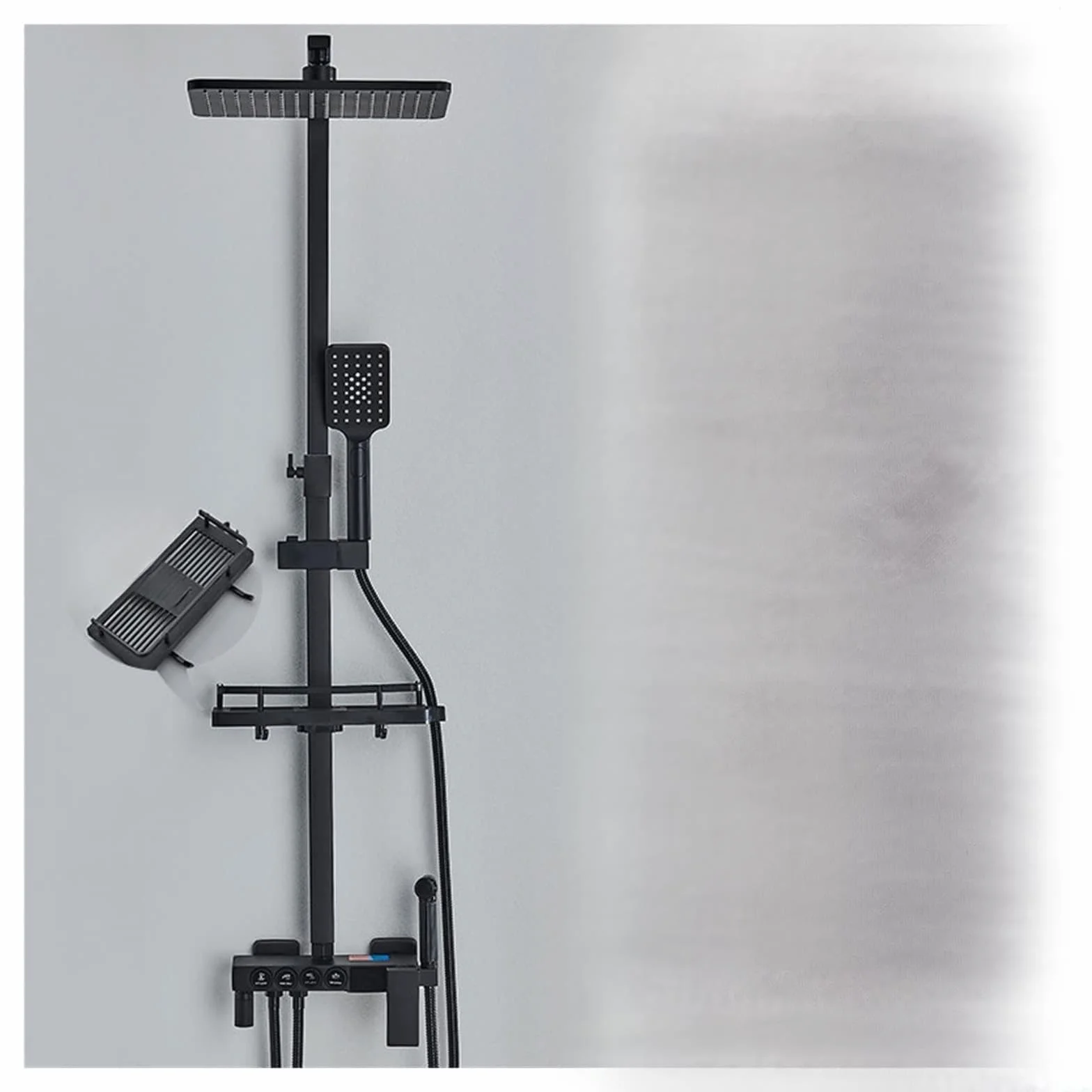 LCD cyfrowy czarny system prysznicowy do łazienki zestaw bateria termostatyczna do łazienki System z 4-kierunkowym zestawem kranów prysznicowych z deszczownicą Mixer Tap(Hold-Cold Black A)
