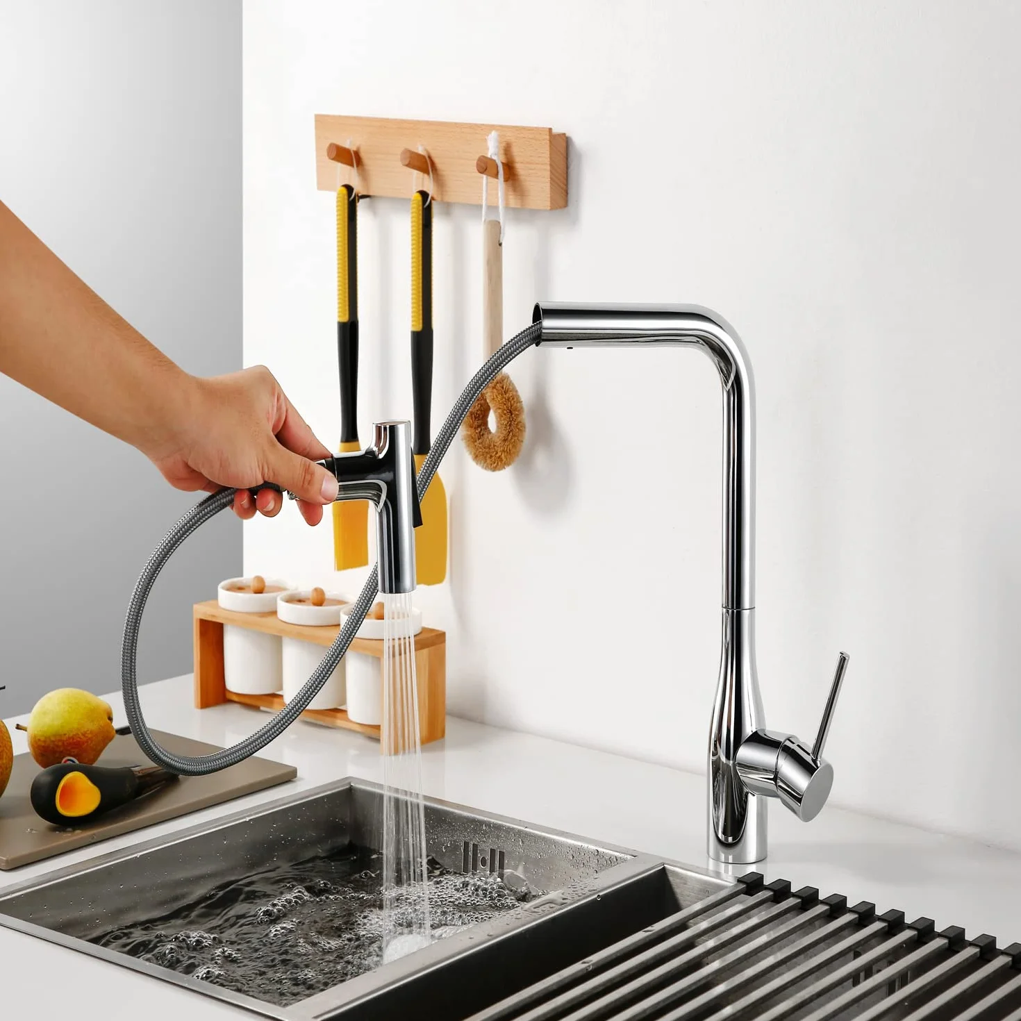 Nylonowy pleciony wąż wodny 180 cm do wyciąganego kranu M15x1 elastyczna rura hydrauliczna i szczelna łatwa instalacja czarne akcesoria kuchenne
