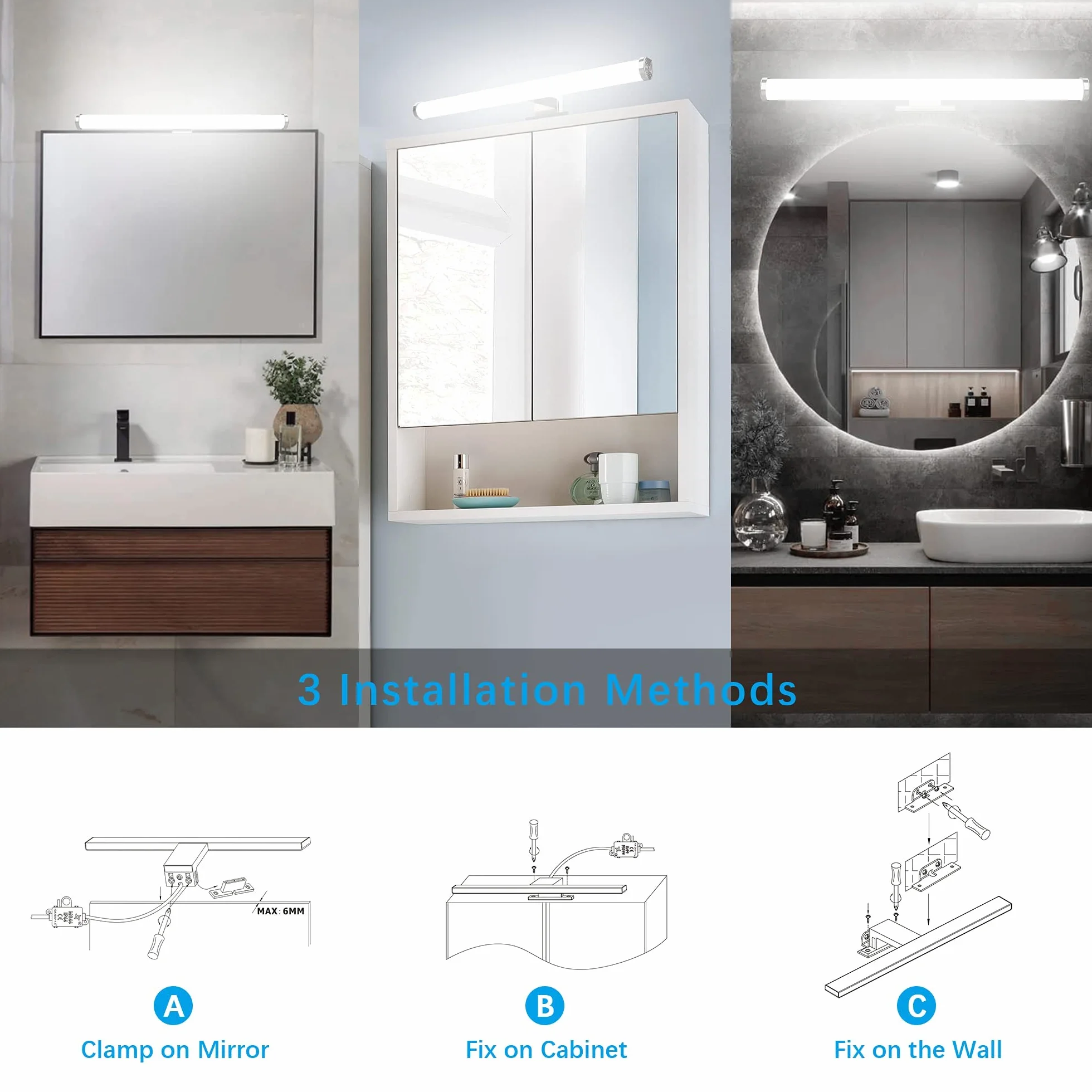 LED lustro łazienkowe, 10W 1200LM 40cm neutralna biel 4000K, montaż 3 w 1 IP44 230V kinkiet lampa lustrzana, bez migotania lampa łazienkowa oświetlenie ścienne: 400mm