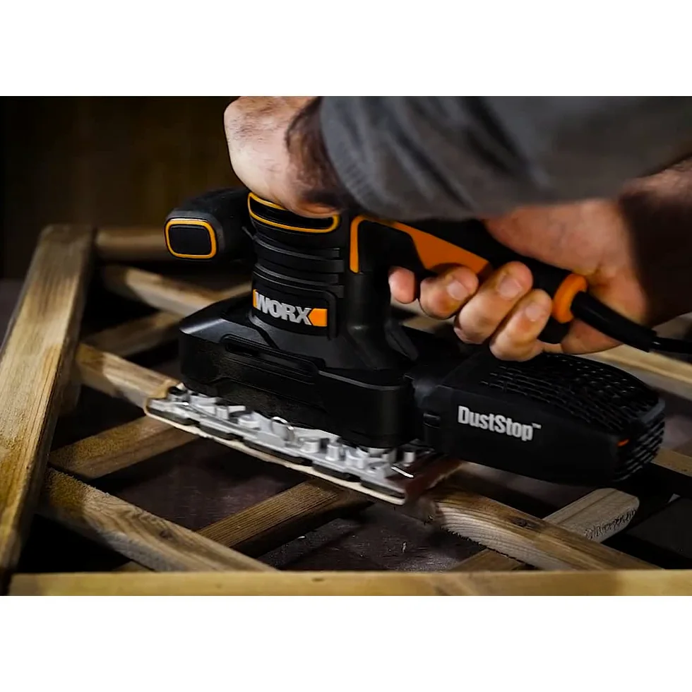 WORX WX641 Szlifierka oscylacyjna 250 W – poręczna szlifierka z mikrofiltrem DUSTSTOP zapewnia czystą pracę – duży obwód oscylacyjny i łatwa obsługa
