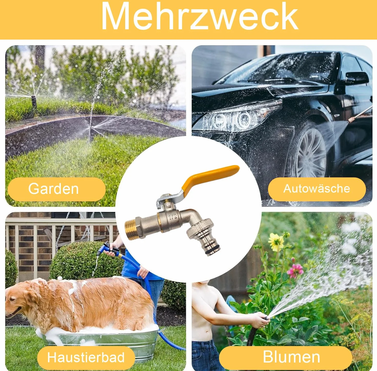 Mosiężny zawór kulowy 1/2 cala, do ogrodu, niekapiący, odporny na mróz, kurek odcinający, zawór kulowy 1/2 cala z rolkową taśmą uszczelniającą i przyłączem węża, do ogrodu, na deszczówkę, pralkę