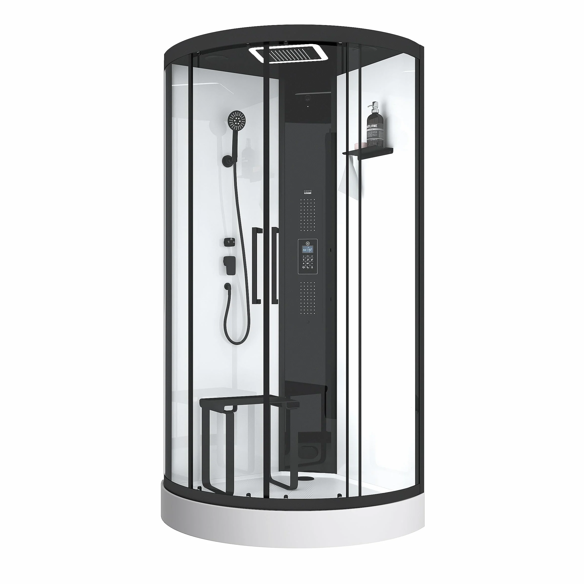 Marwell Spa Round kabina prysznicowa parowa, 95 x 95 x 218 cm, kompletny zestaw z akrylową wanną i kranem, z deszczownicą LED, radiem i głośnikiem Bluetooth