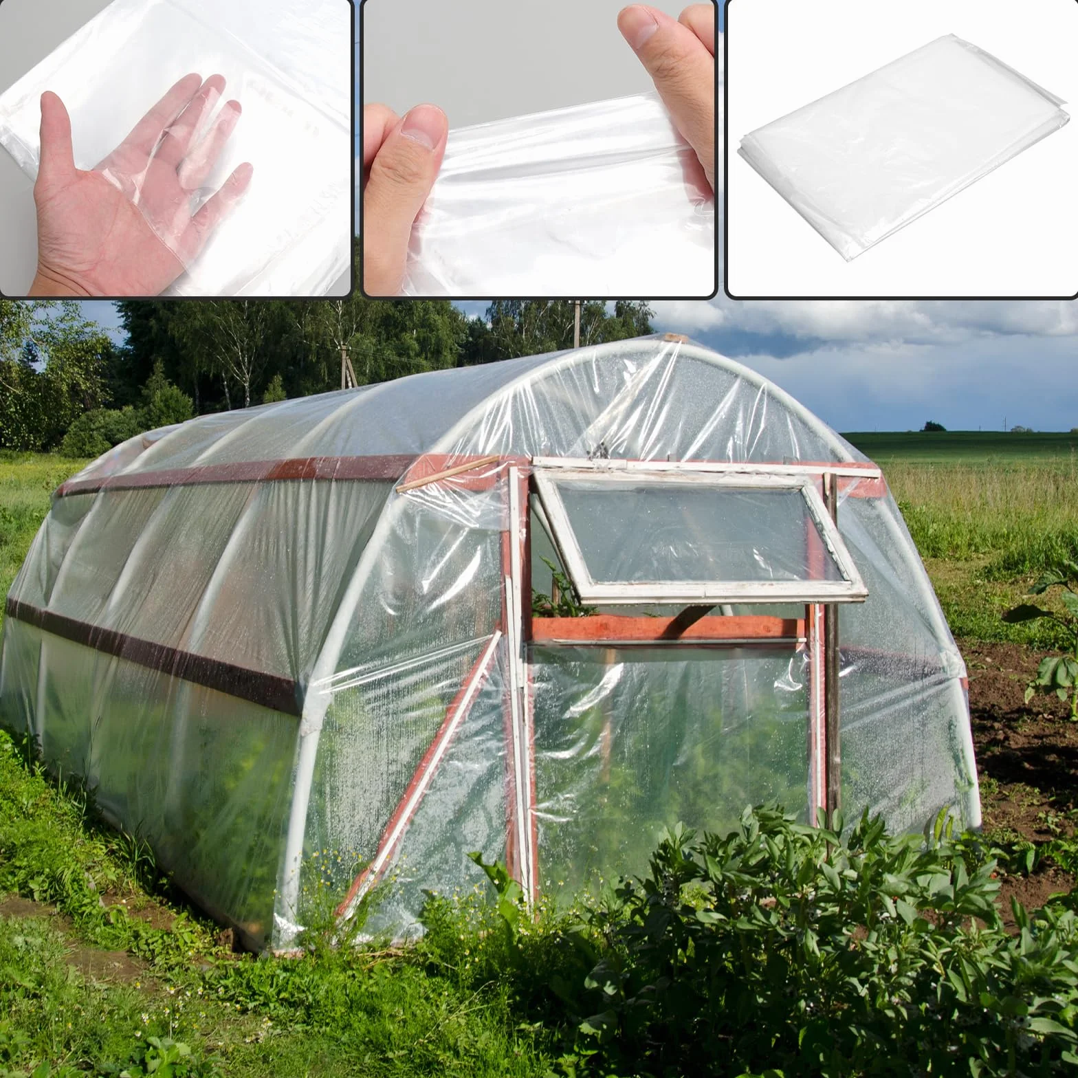 VOSSOT Folia szklarniowa PE 2 x 3 m, przezroczysta, odporna na rozerwanie plandeka okryciowa do ogrodu i roślin, odporna na warunki atmosferyczne, folia izolacyjna do okien, szklarni na pomidory, DIY