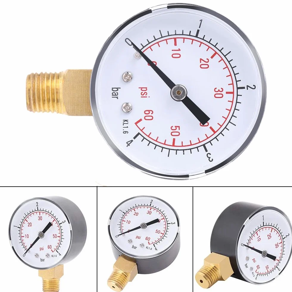 Manometr do wody z manometrem basenowym 60 psi 1/4" NPT montaż podłogowy, gwint rury calowej Dual Scale mechaniczny manometr niskiego ciśnienia