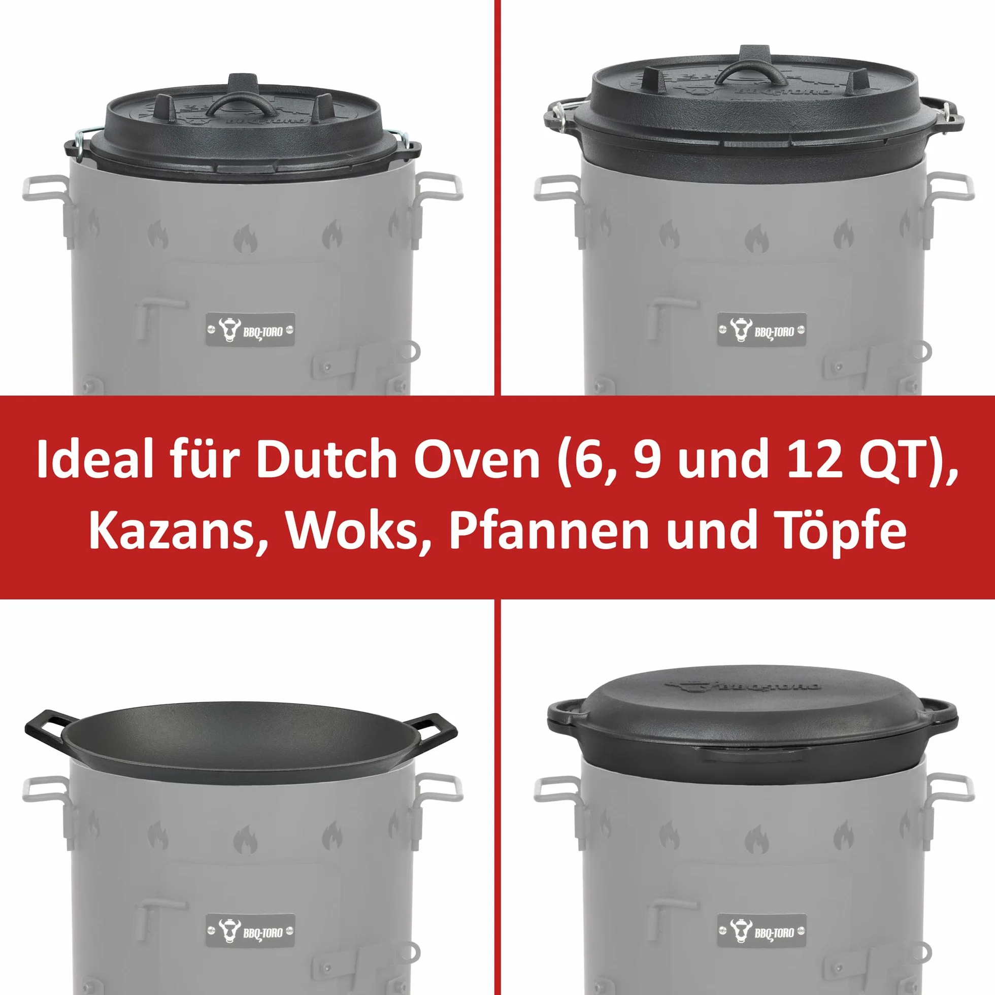BBQ-Toro Żeliwny Kazan z Piecem Ø 35 cm | Garnek Żeliwny 12,1 L z Pokrywką, Kociołek na Gulasz, Piec na Zewnątrz, Palenisko, Kuchnia na Ognisku