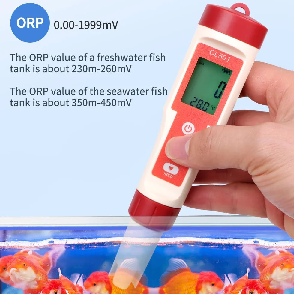 OBEST Miernik chloru i pH basen 5 w 1, phmetr ORP H2 Temperatura, tester pH z wyświetlaczem LCD