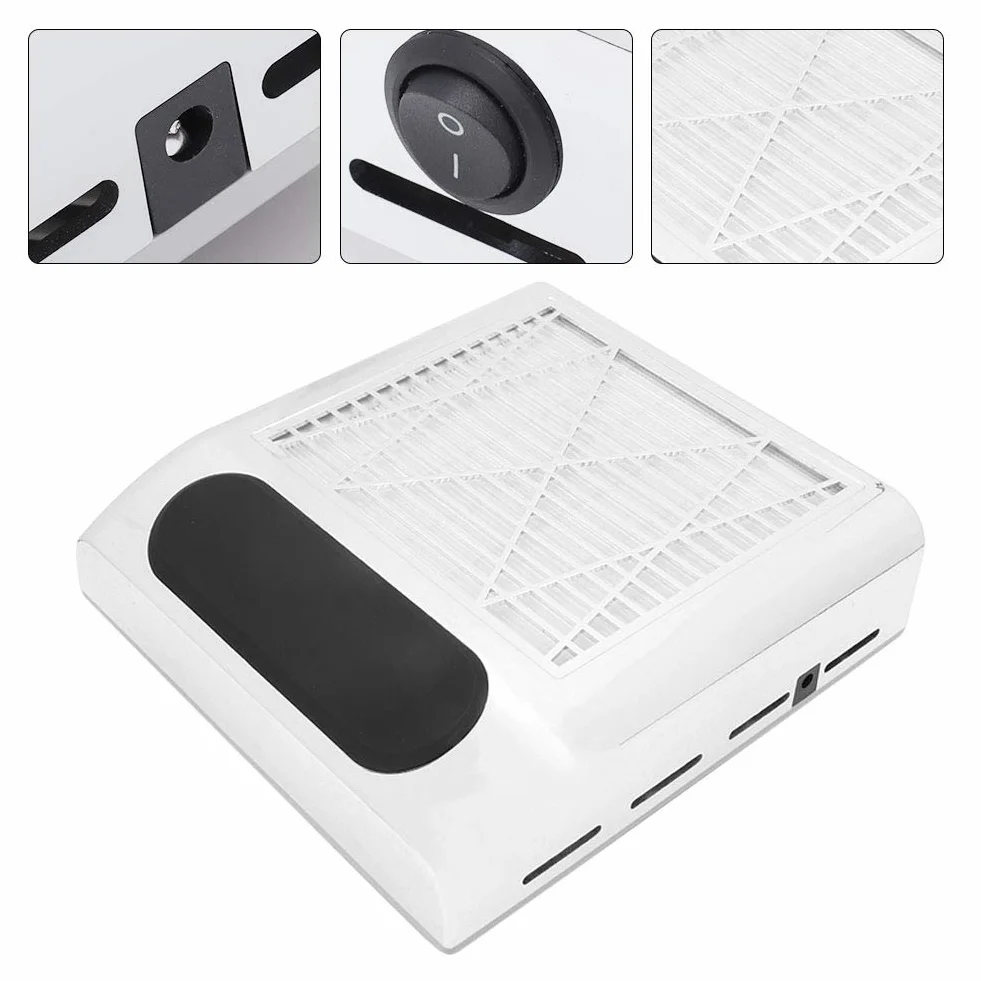 Nail Vacuum Cleaner 80W Nail Dust Collector Strong Suction Nail Art Vacuum Cleaner Manicure Tool, Nail Vacuum Fan Dust Collector for Acrylic Gel Poly Nails Polishing Filing(Silver-EU)