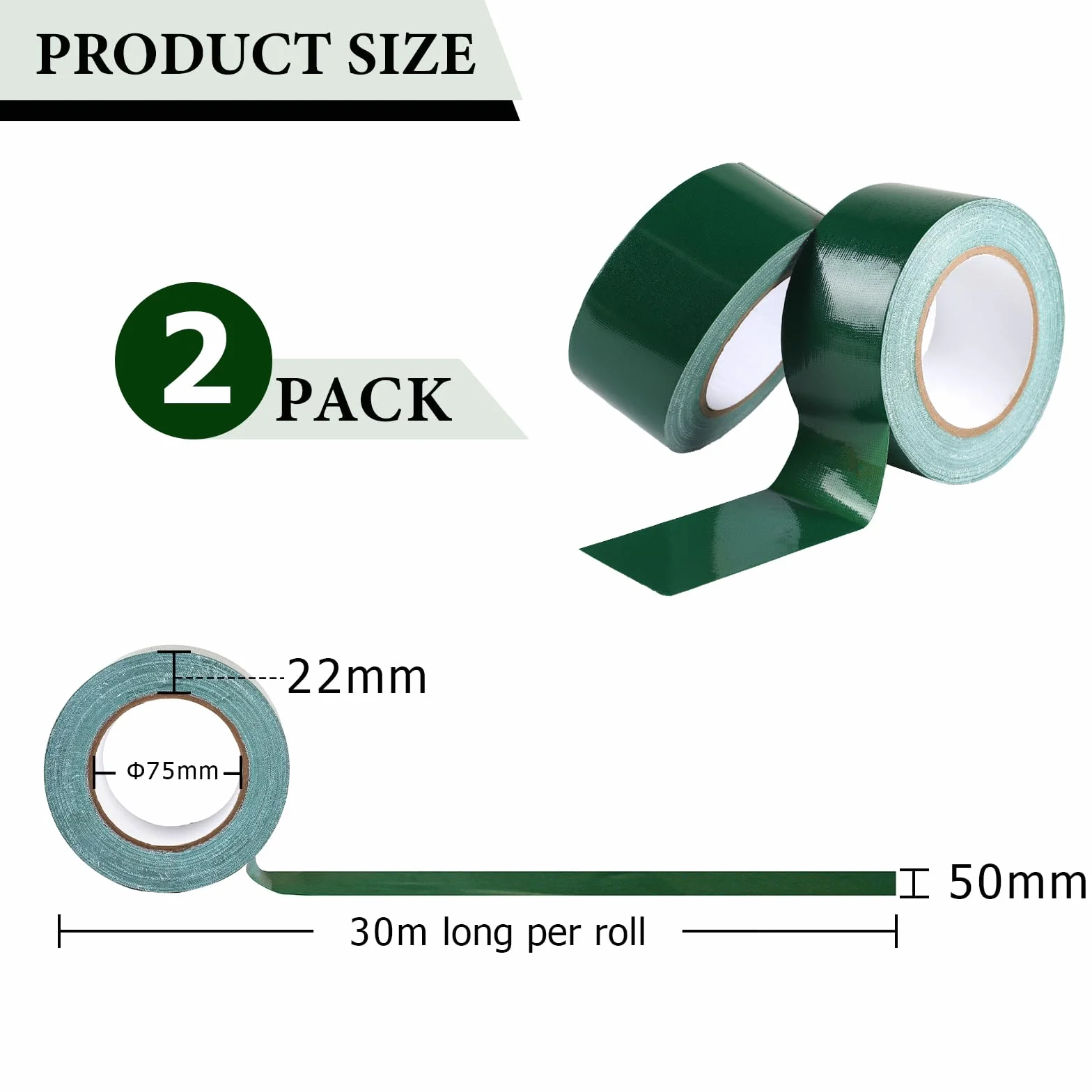 2 rolki zielonej taśmy pancernej, 50 mm x 30 m, wzmocniona tkaniną taśma naprawcza, wodoodporna taśma Duct Tape, uniwersalna taśma z tkaniny, taśma PCW do użytku wewnątrz i na zewnątrz,