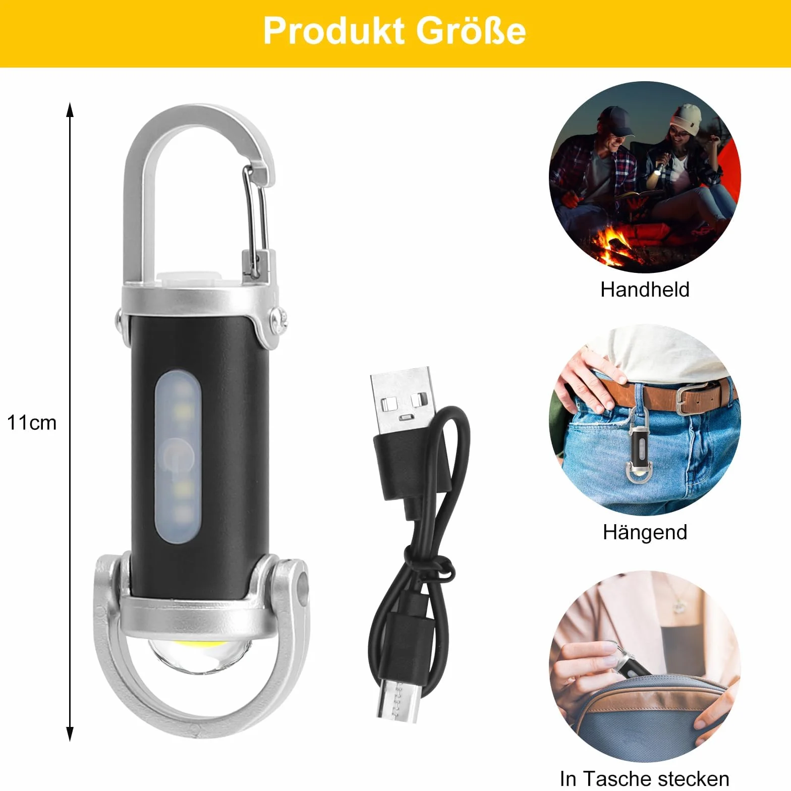 TNSLAND Mini latarka breloczek do kluczy, super jasna latarka LED, ładowana, wodoszczelna, 7 trybów pracy, z kablem USB, do domu, samochodu, na zewnątrz, w podróży, na kempingu, w pracy