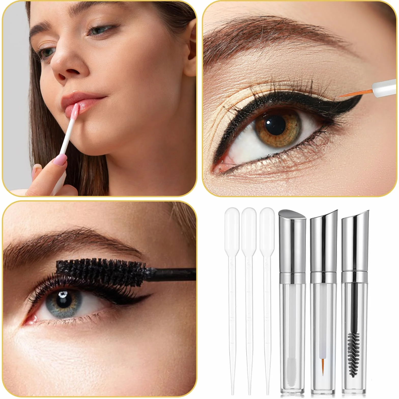 Zestaw maskarafek do rzęs, 12 sztuk, 10 ml, szczoteczka z uchwytem, do wielokrotnego napełniania, krem, butelka, rurki do błyszczyka, do eyelinera z lejką