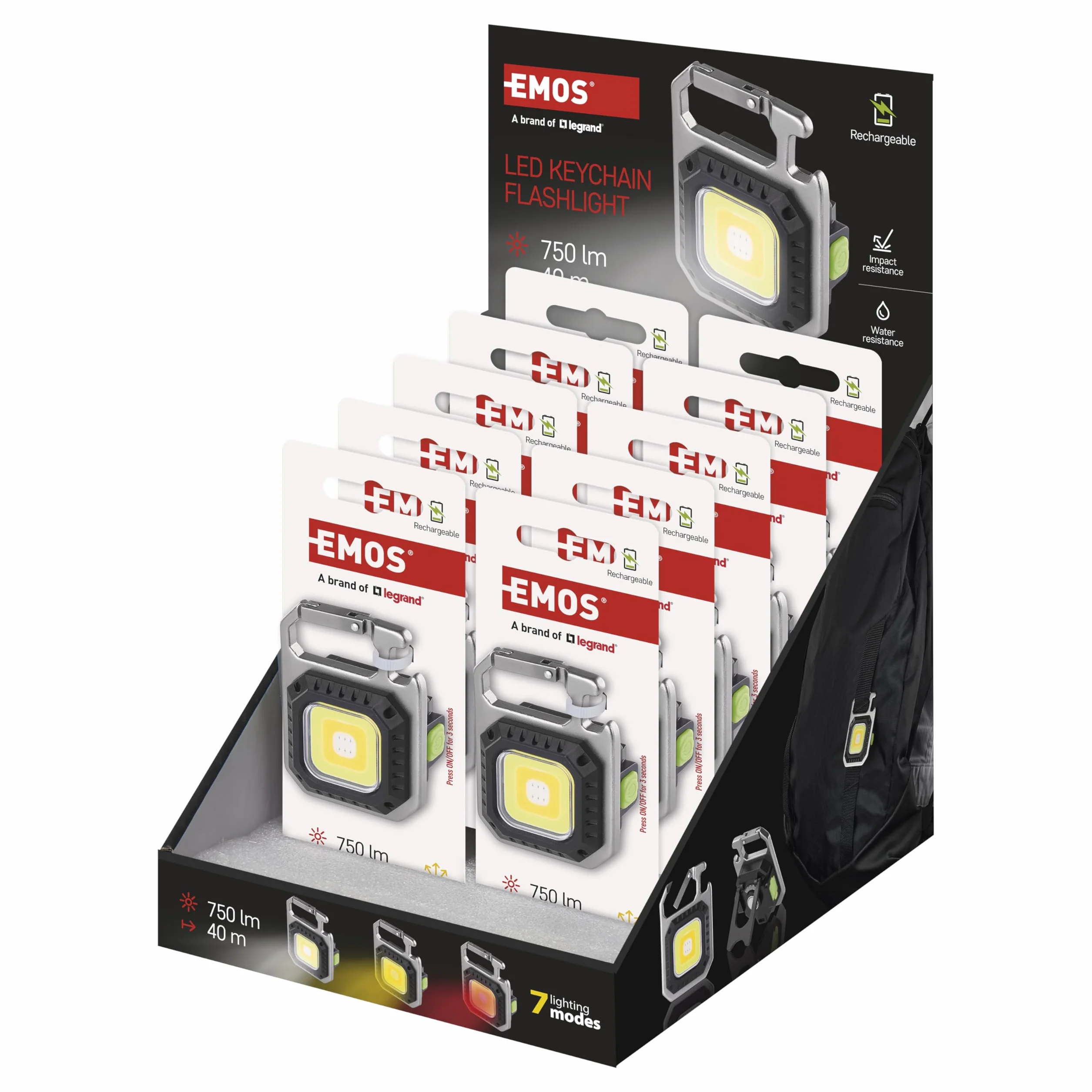EMOS Mini Lampa Robocza LED z 7 Trybami Świecenia - Do Plecaka, Wielokrotnego Ładowania, Wodoszczelna, z Magnesem/Stojakiem/Klipsem, Odporna Na Uderzenia