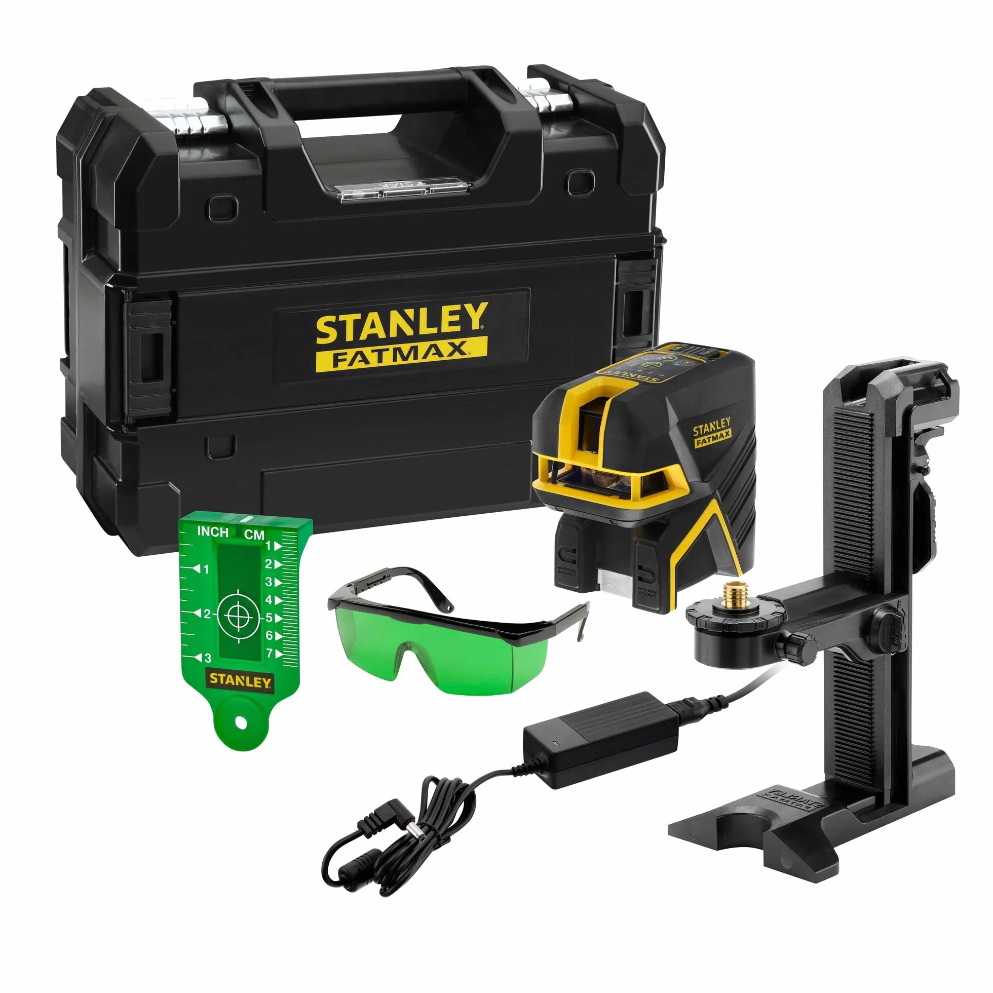 STANLEY Praktyczny Nivel laser cruz + 5 puntos – zielony. 20 metros (50 metros z detector) ±3mm/m dla profesjonalistów i majsterkowiczów do codziennego użytku 3mm