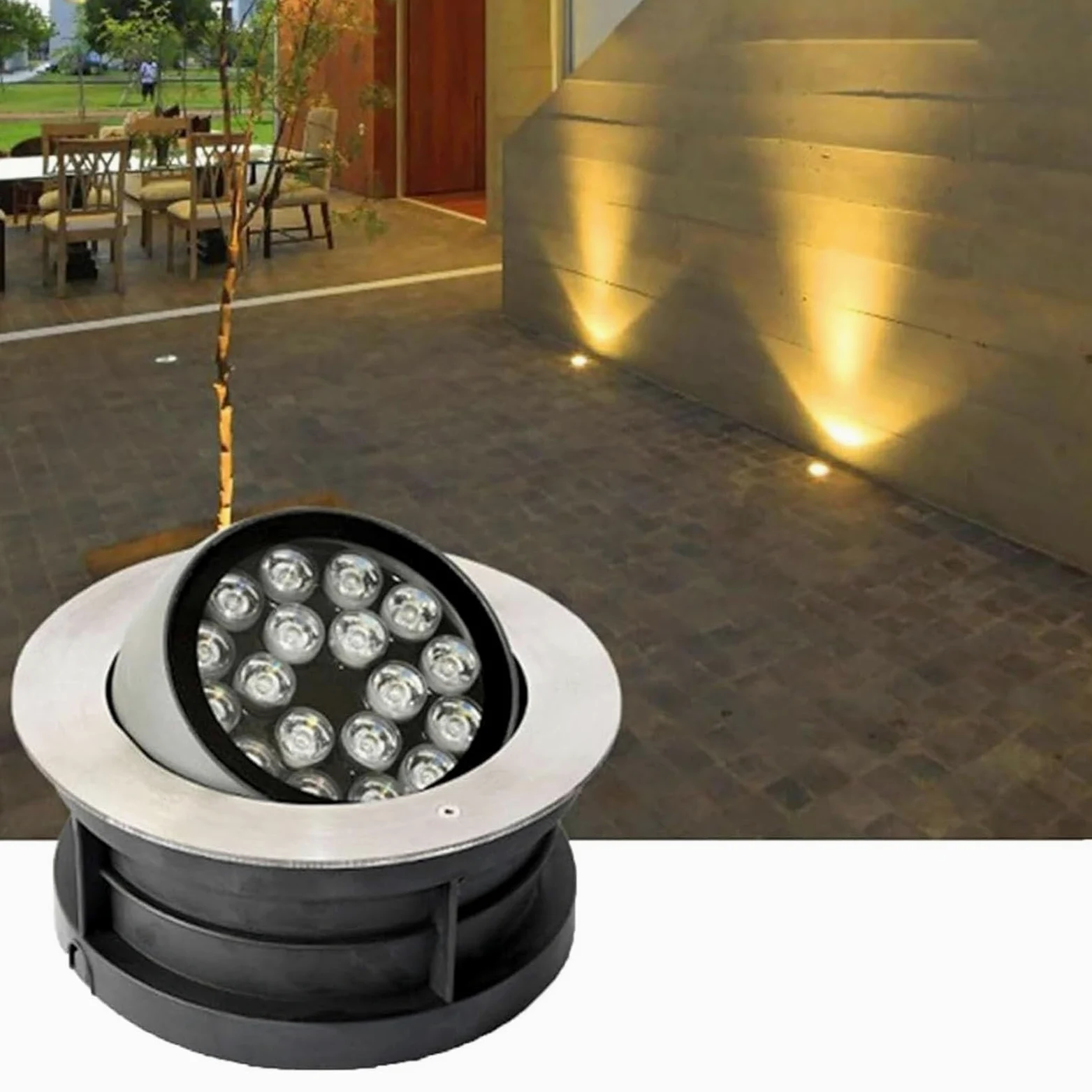 oświetlenie zewnętrzne, Wodoodporne lampy ogrodowe IP67 do wkopywania w ziemię, regulowane pod kątem, okrągłe, wpuszczane ze stali nierdzewnej(Red,9W (85 265V))