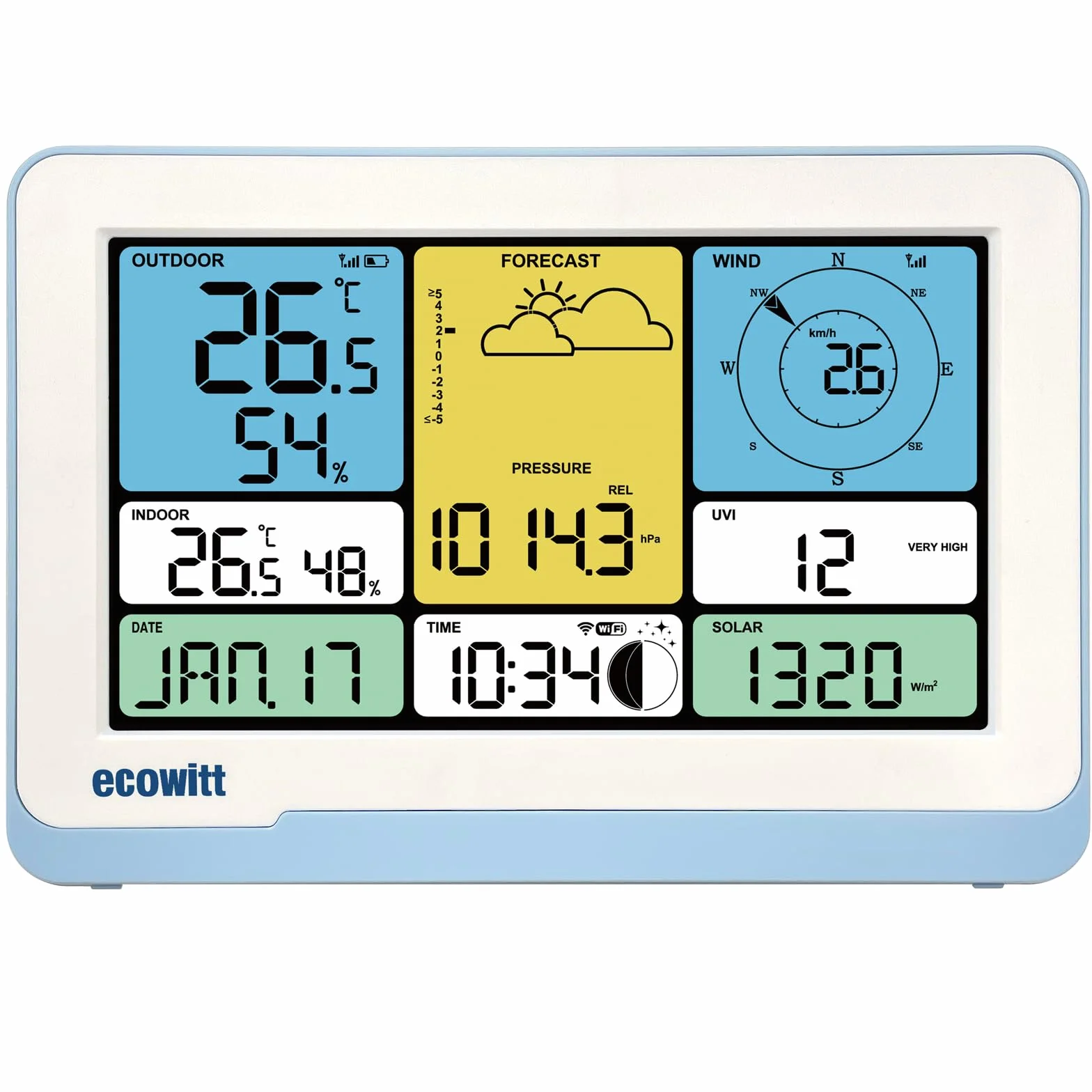 ECOWITT WS3820_C konsola do stacji pogodowej, 7,5" kolorowy wyświetlacz LCD w domu, zintegrowane czujniki wewnętrzne 3 w 1, para z WS69/WS90/WS85, inteligentne sterowanie łącznością IoT