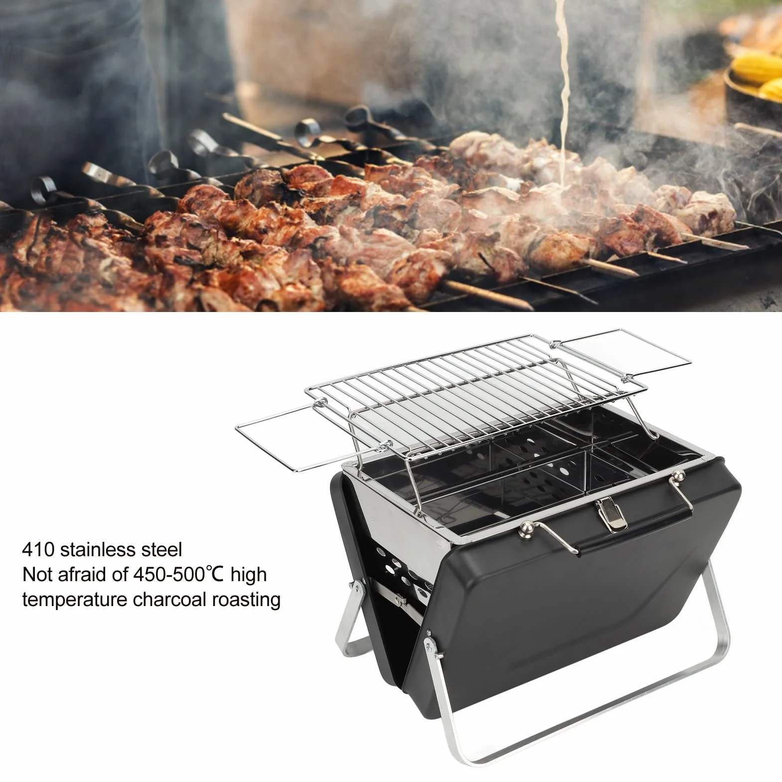 Przenośny Grill Węglowy, Bary do Grillowania Natychmiastowe Składanie i łatwe Przenoszenie, Grill Grillowy Składany Grill na Notebooka do Grillowania na świeżym Powietrzu Kemping