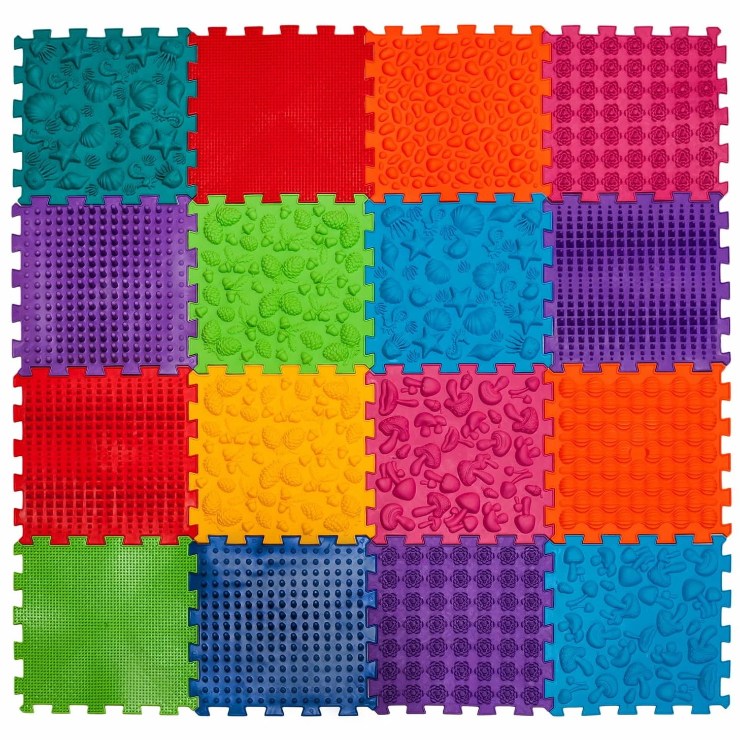 Mata sensoryczna ortopedyczna do masażu stóp "Puzzle Mix" 16 elementów