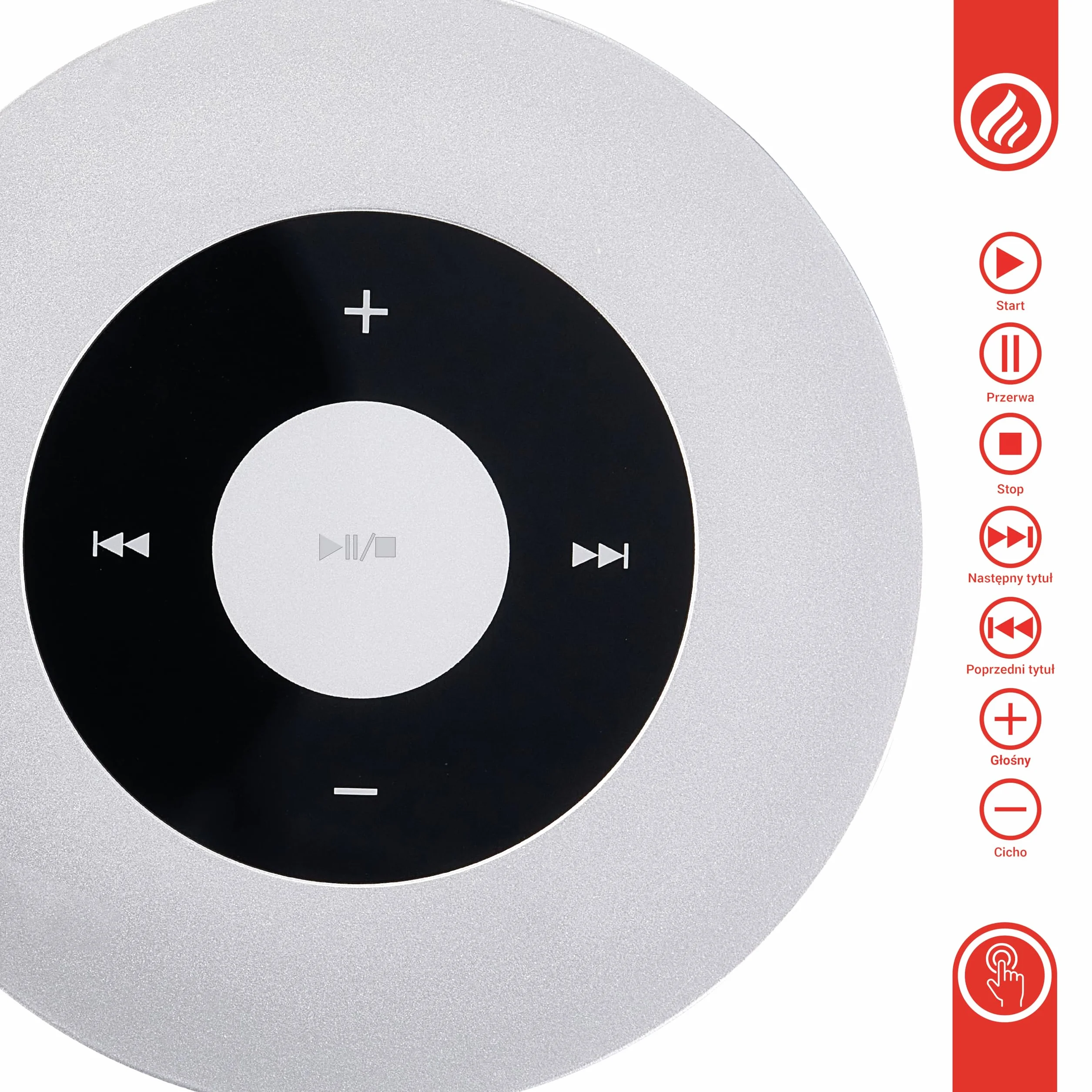 KAMINIO Głośnik z efektem trzaskania MORITZ - Mocny głośnik z dźwiękami ognia kominkowego, Bluetooth, AUX, mikrofonem, akumulatorem - Srebrny