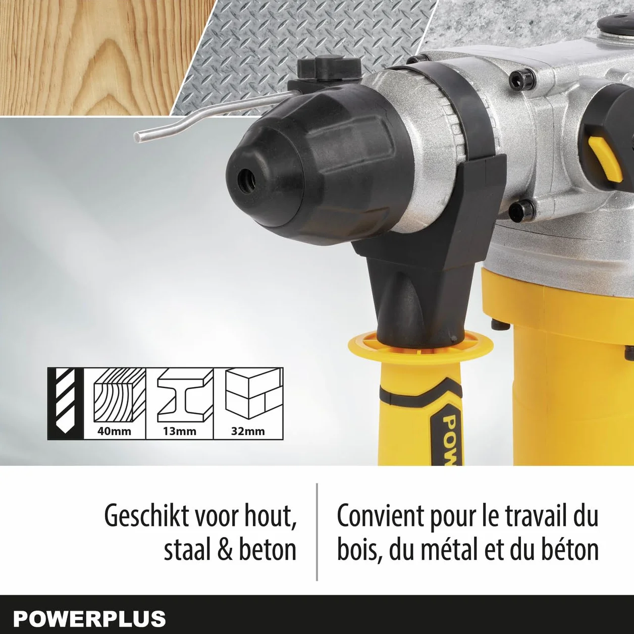 Powerplus POWX1175 wiertarka kombi do wiercenia, dłutowania i młotkowania – wiertło kombi do betonu, muru i drewna, w zestawie z walizką i akcesoriami, takimi jak dłuto i wiertło