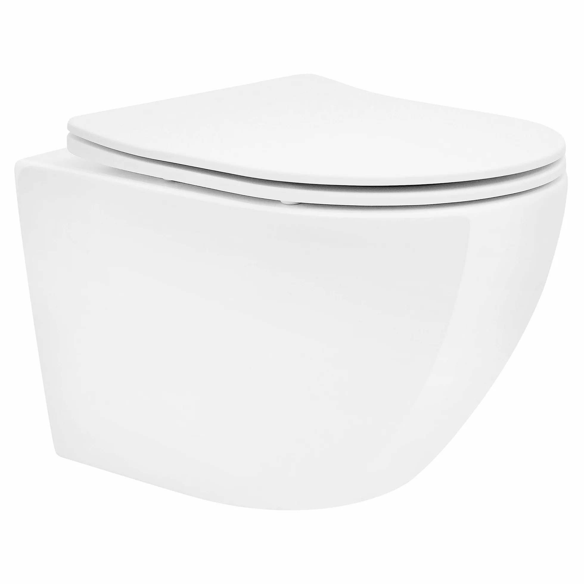 LuxeBath Rimless Toaleta wiszaca kompaktowa 49cm z powloka nano w odcieniu blyszczacej bieli ceramiczna miska z powloka antybakteryjna zdejmowana deska z duroplastu z funkcja samoczynnego opuszczania