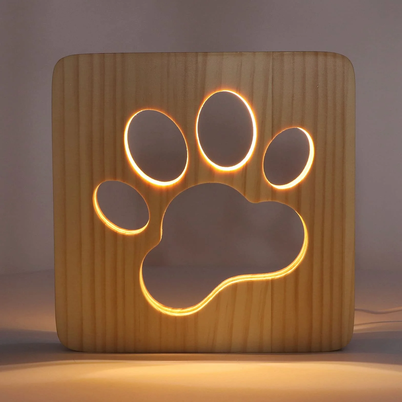 Lampka nocna LED kocia łapa drewniana lampa stołowa Zasilanie USB 3D Kreatywna lampa biurkowa Wydrążona łapa dla psa Projekt Ochrona oczu Lampka nocna do sypialni Prezent Walentynki