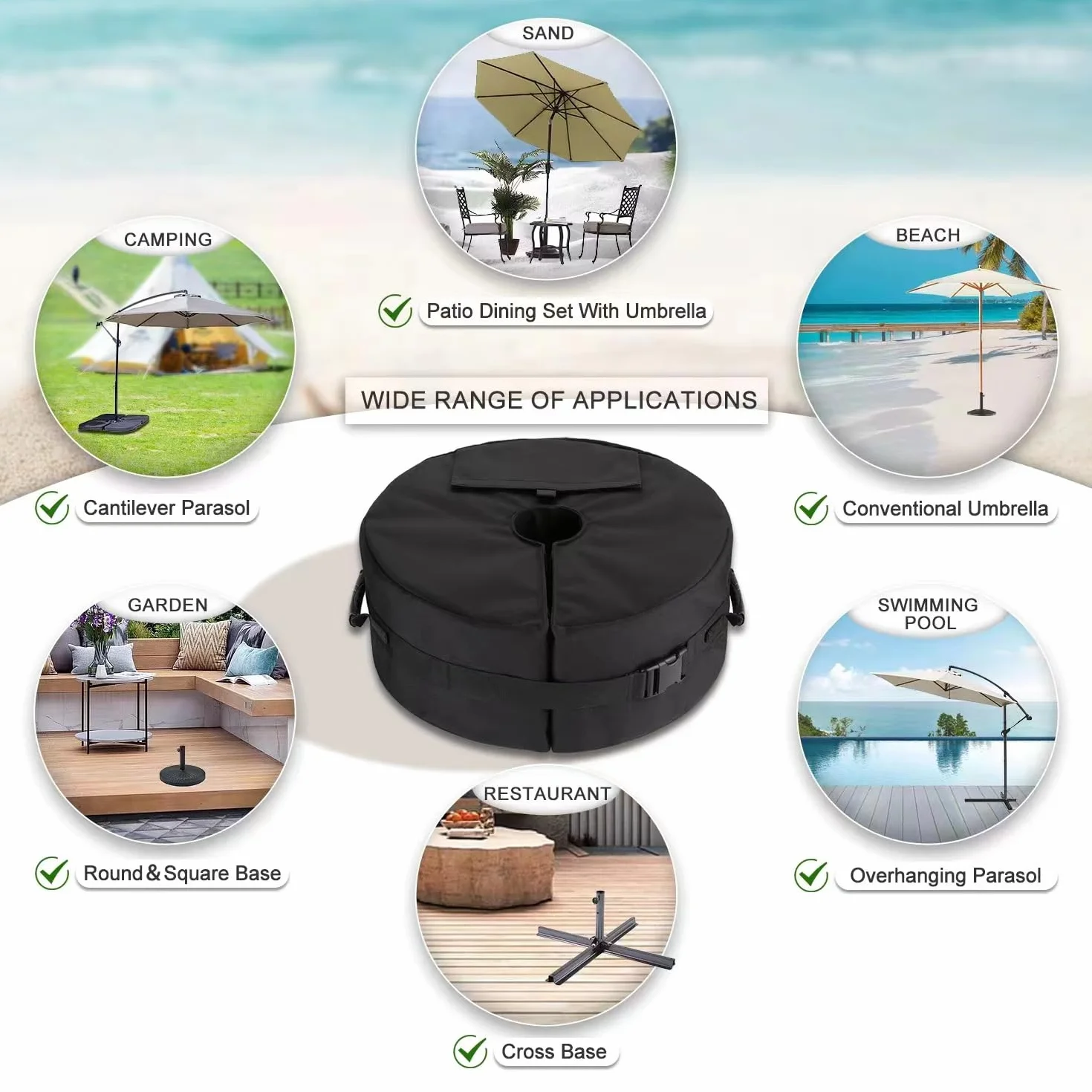 Flagest Podstawa Parasola Ogrodowego Z Regulacją Średnicy 40 kg Okrągły Parasol Przeciwsłoneczny Patio Beach