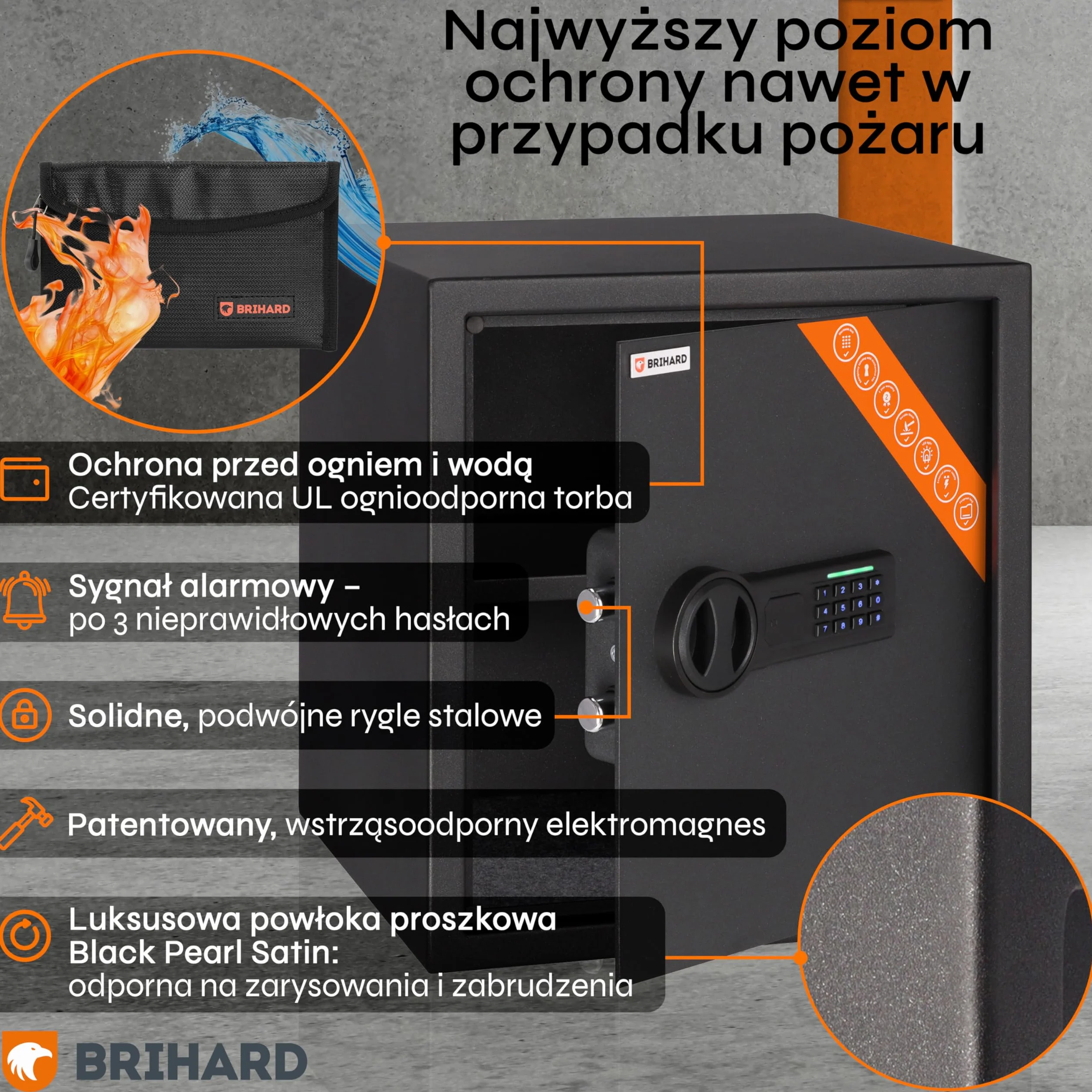Business Sejf Elektroniczny 40x36x36cm z Ognioodporną Saszetką na Pieniądze, Duży Sejf 48L z Wyjmowaną Półką, Sejf Biurowy na Dokumenty A4, Pieniądze